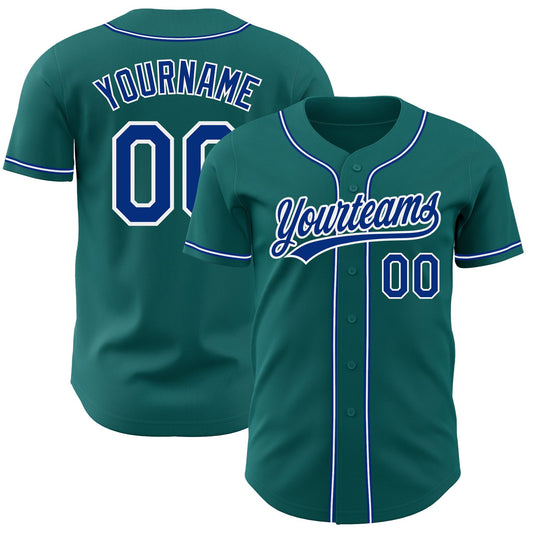 Custom Teal Royal-White Authentic Baseball Jersey - Main View