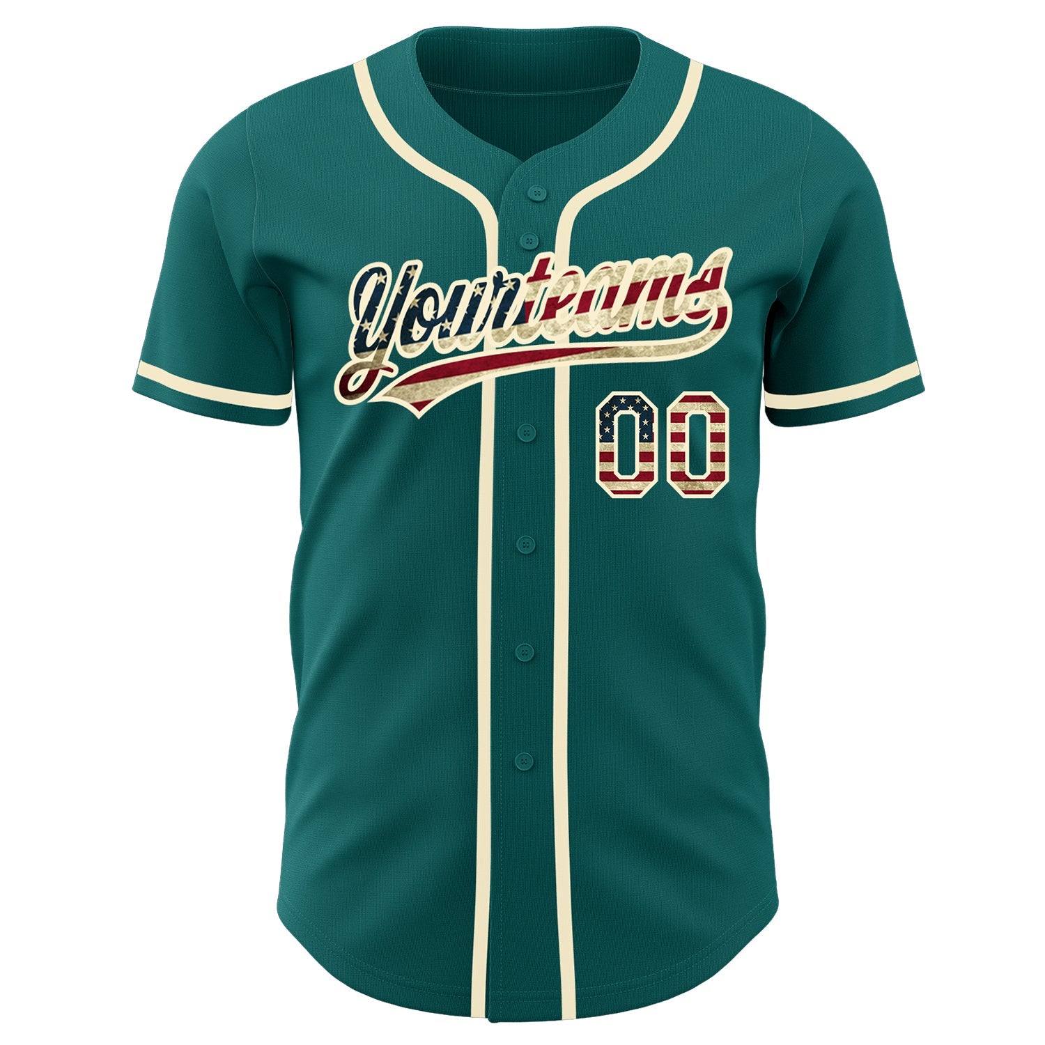 Custom Teal Vintage USA Flag-Cream Authentic Baseball Jersey view 2