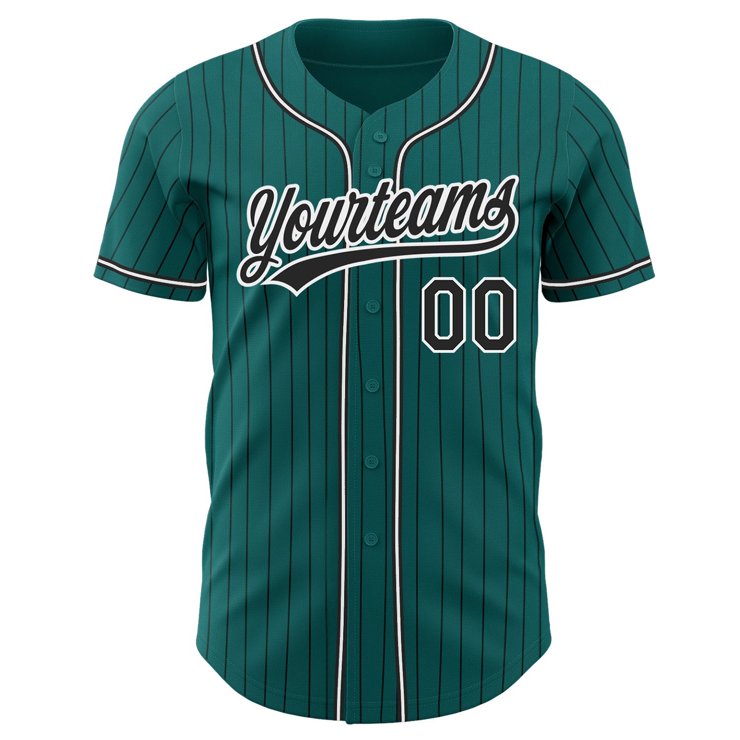 Custom Teal Black Pinstripe Black-White Authentic Baseball Jersey view 2