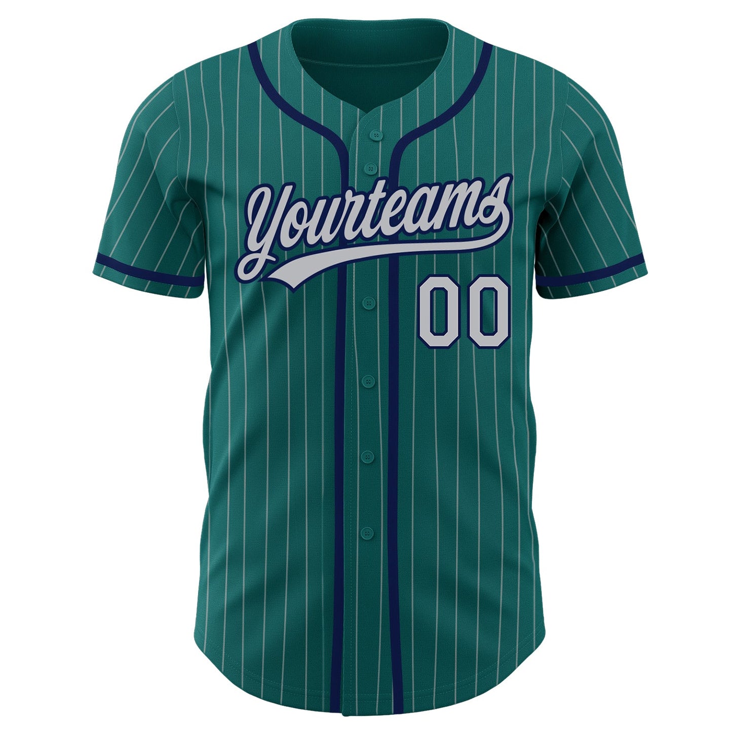 Custom Teal Gray Pinstripe Gray-Navy Authentic Baseball Jersey view 2