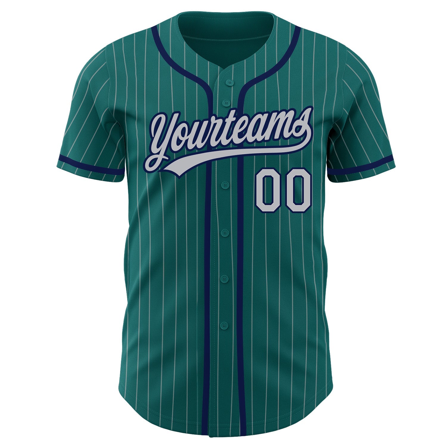 Custom Teal Gray Pinstripe Gray-Navy Authentic Baseball Jersey view 2