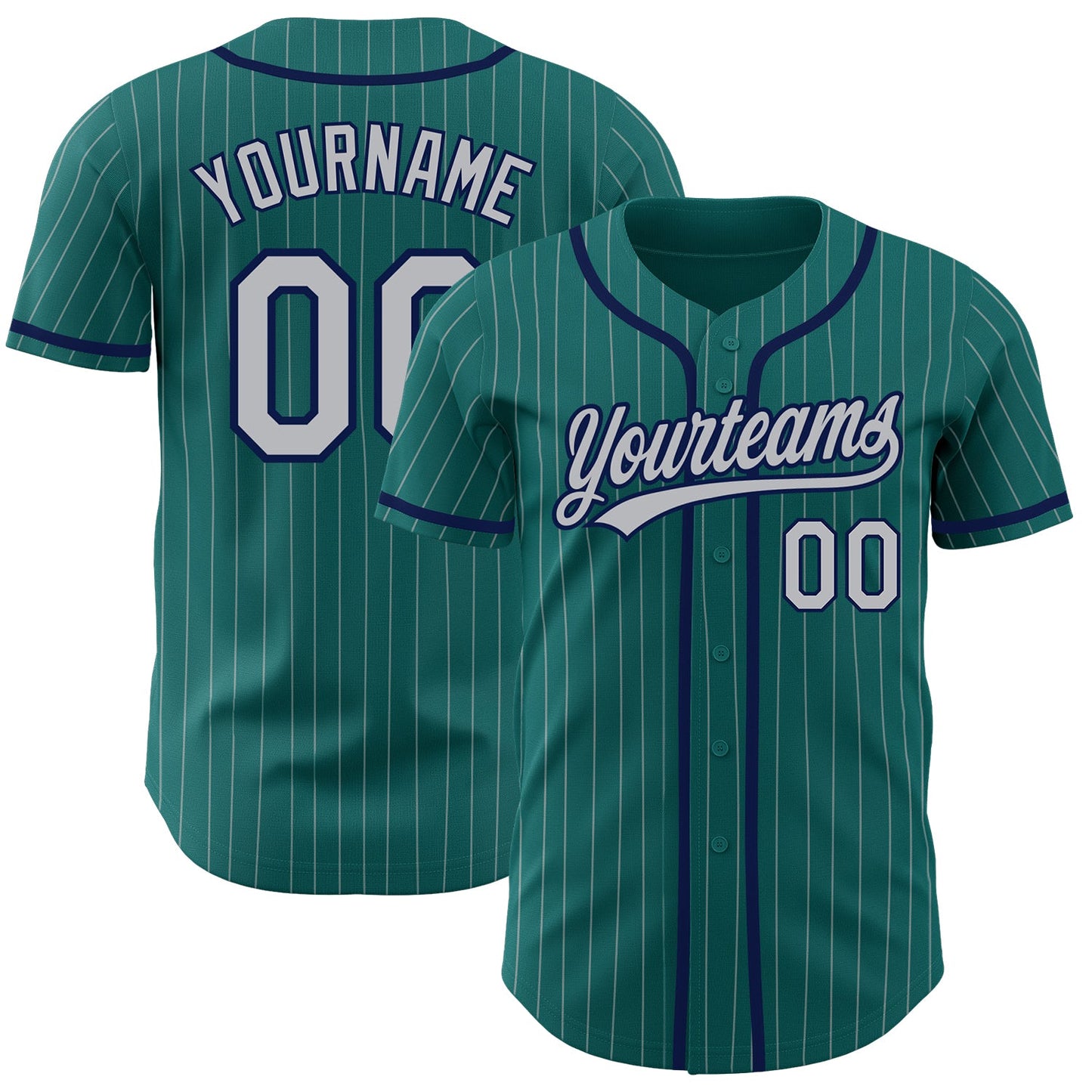 Custom Teal Gray Pinstripe Gray-Navy Authentic Baseball Jersey - Main View
