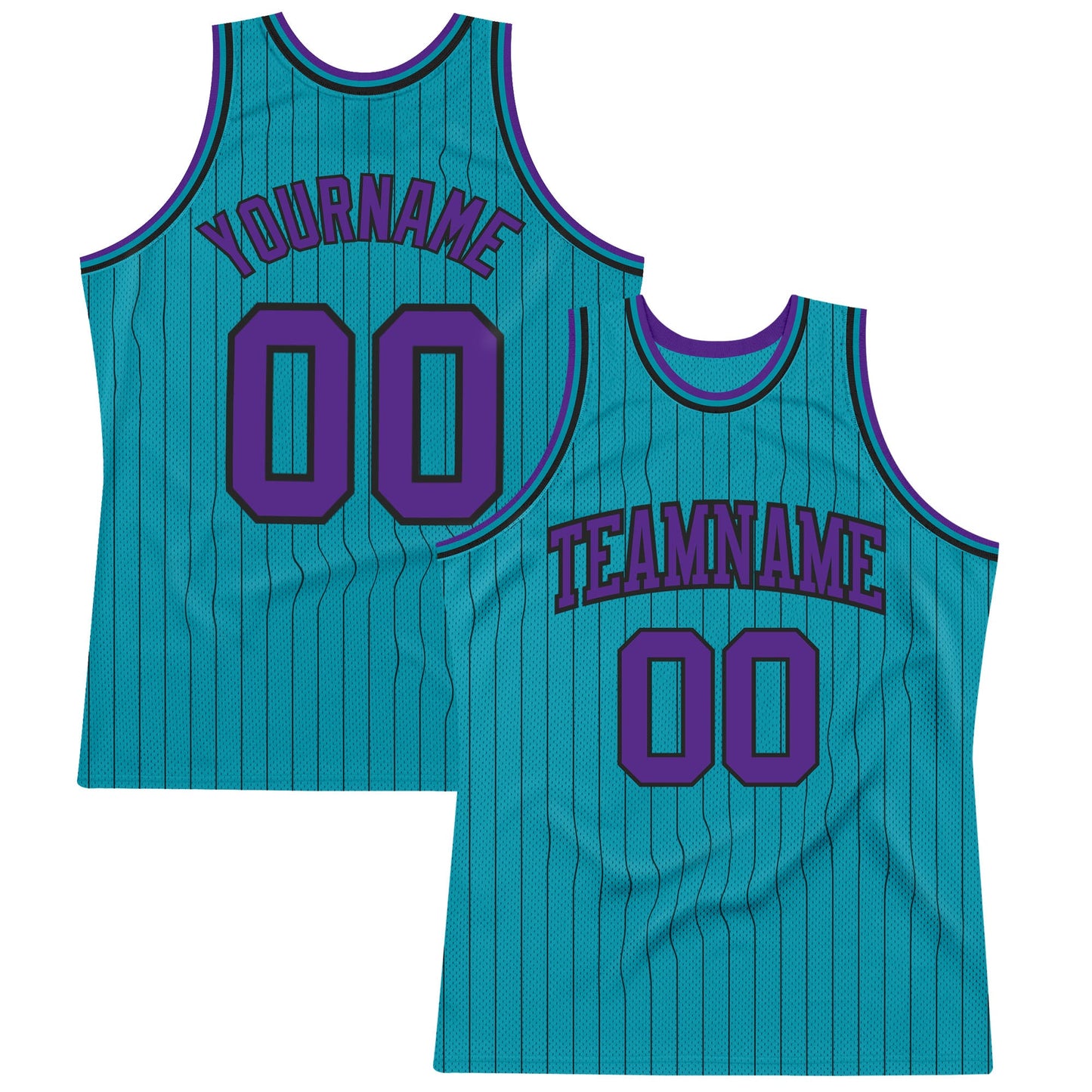 Custom Teal Black Pinstripe Purple Authentic Basketball Jersey - Main View