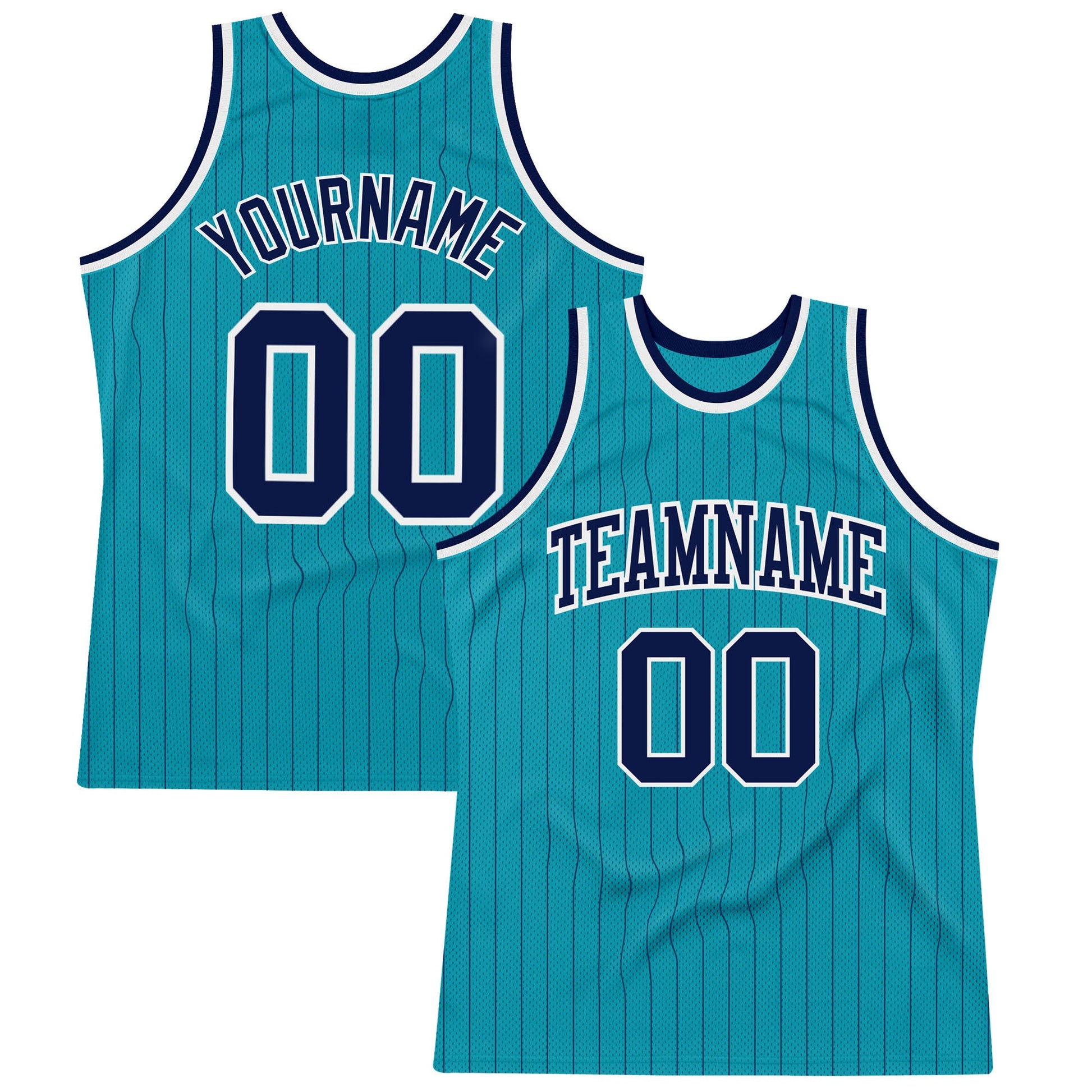 Custom Teal Navy Pinstripe Navy-White Authentic Basketball Jersey - Main View