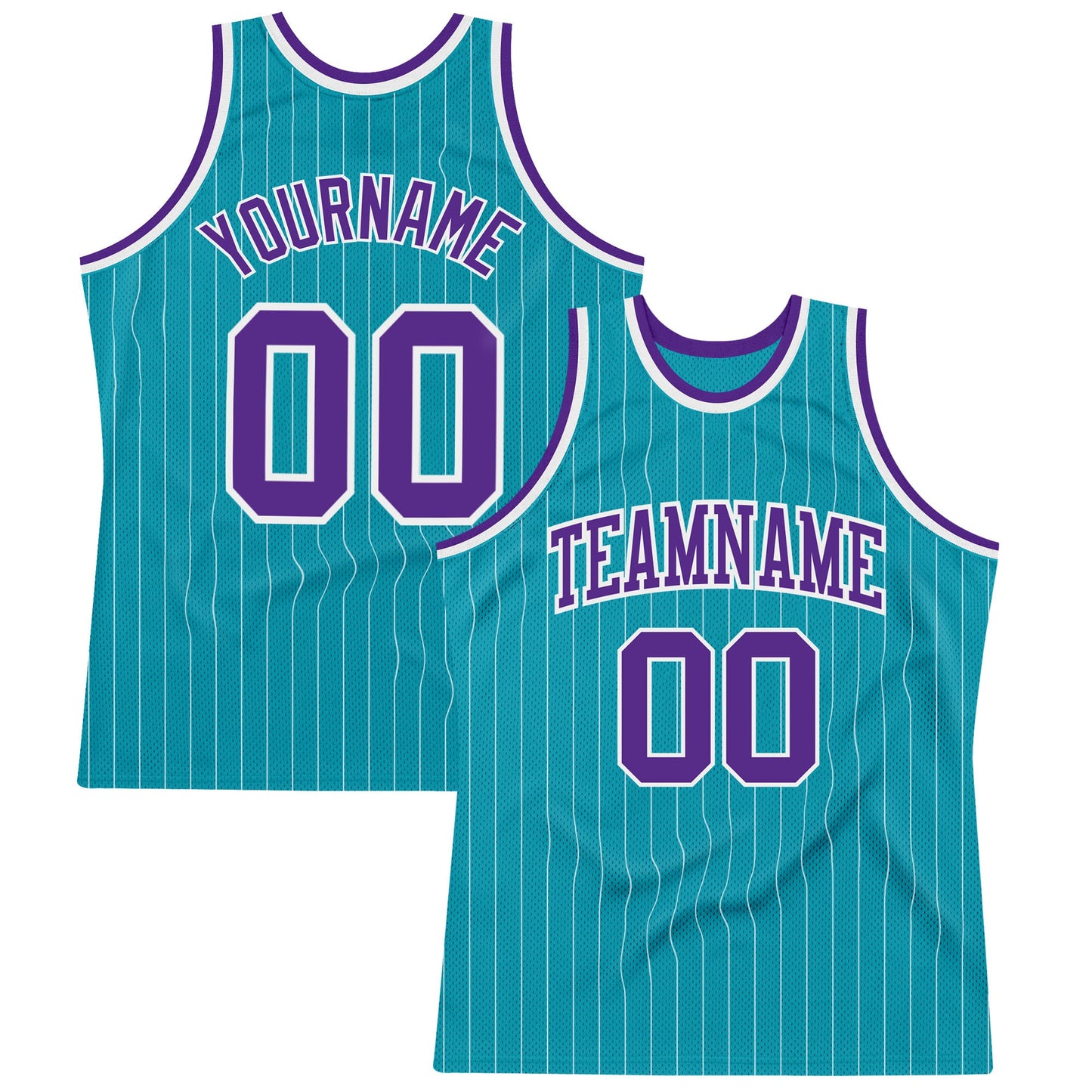 Custom Teal White Pinstripe Purple Authentic Basketball Jersey - Main View