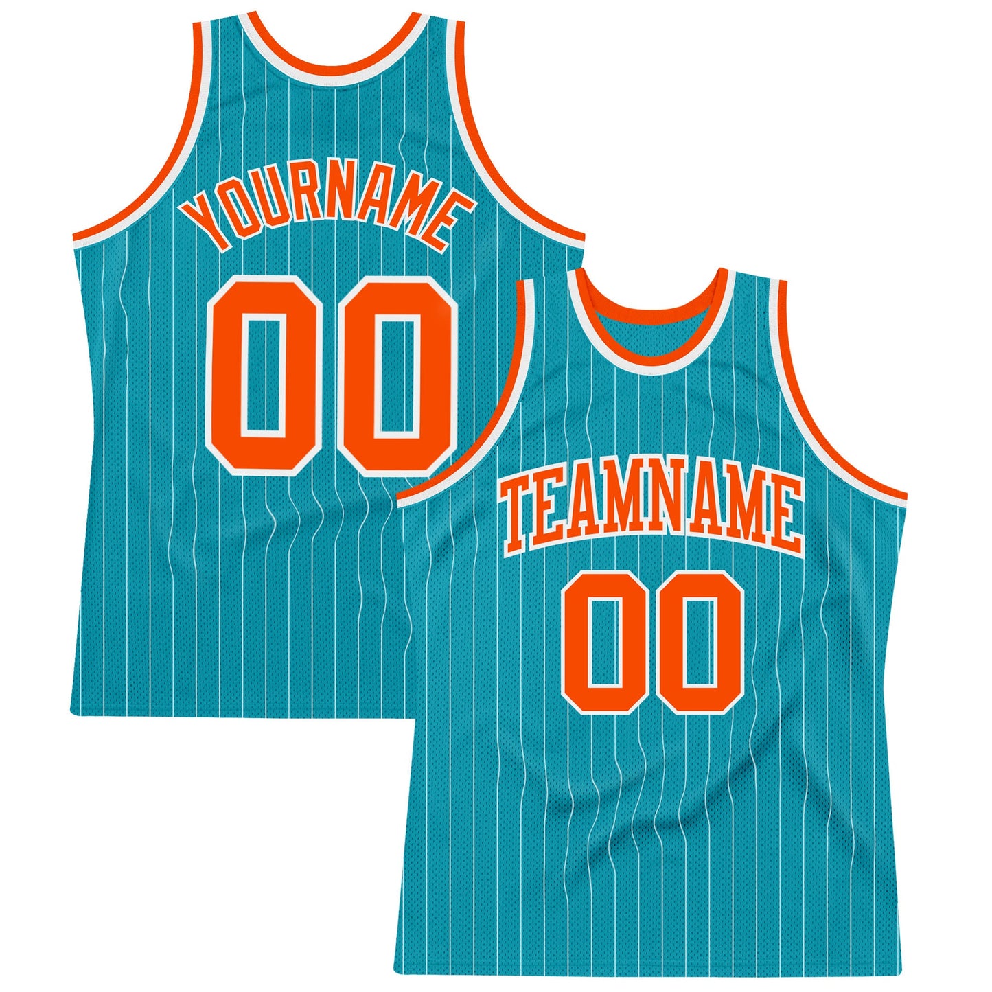 Custom Teal White Pinstripe Orange Authentic Basketball Jersey - Main View