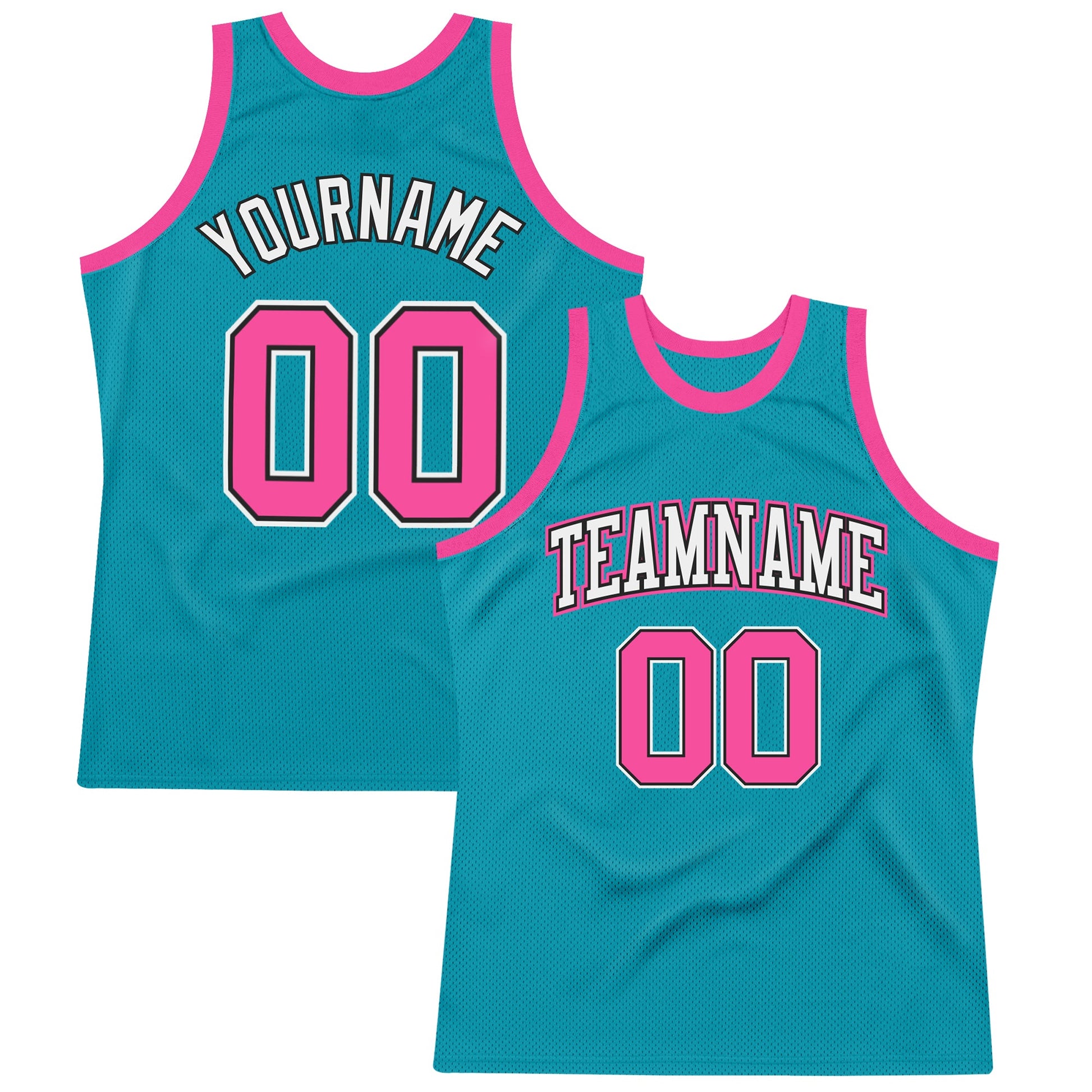 Custom Teal Pink-Black Authentic Throwback Basketball Jersey - Main View