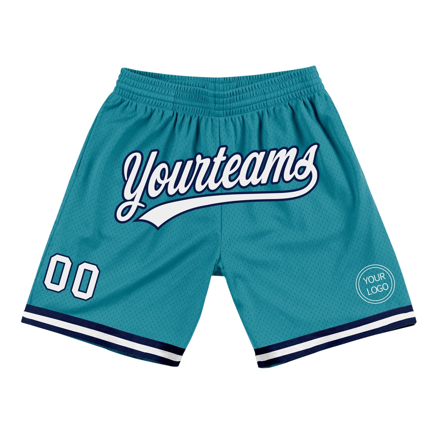 Custom Teal White-Navy Authentic Throwback Basketball Shorts - Main View