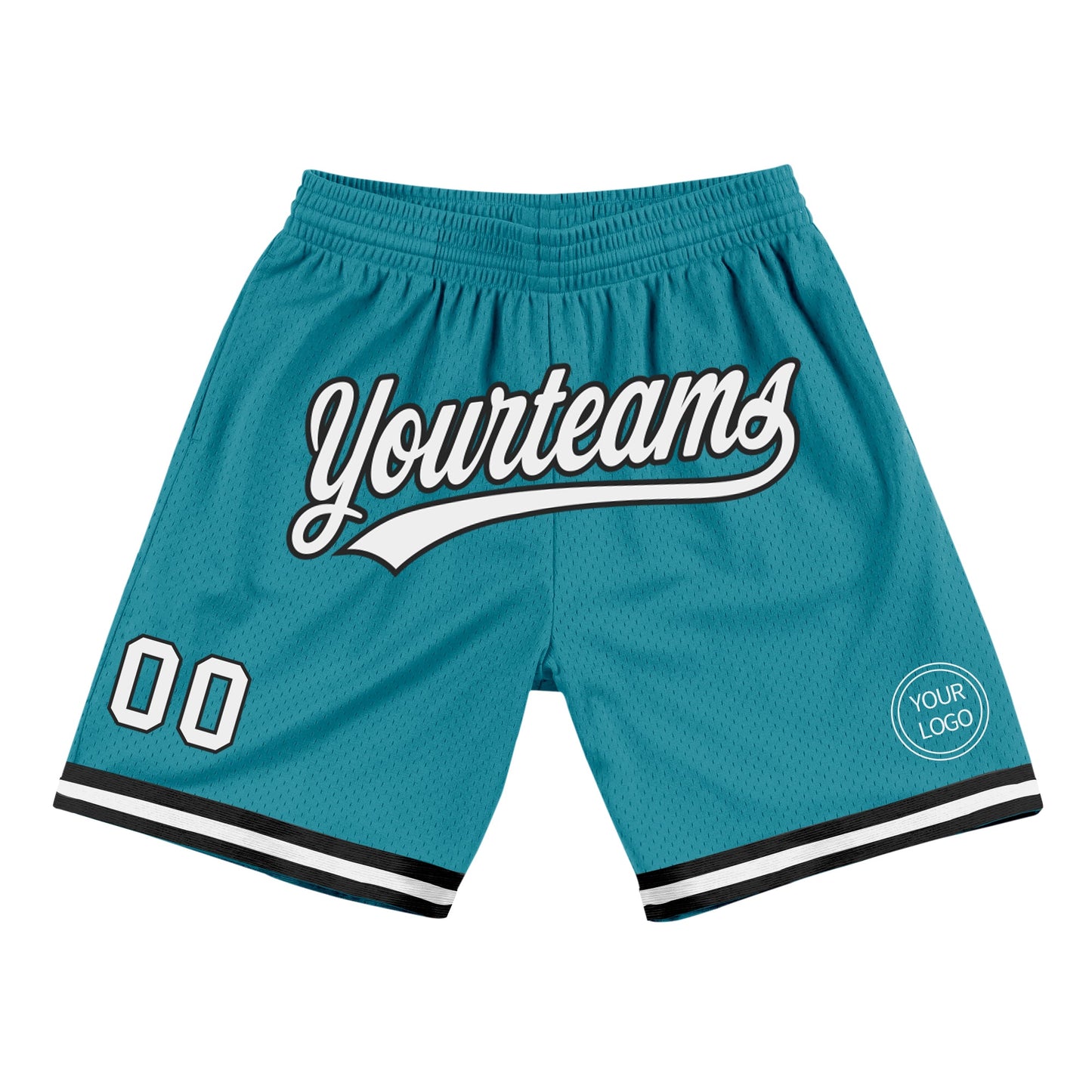 Custom Teal White-Black Authentic Throwback Basketball Shorts - Main View