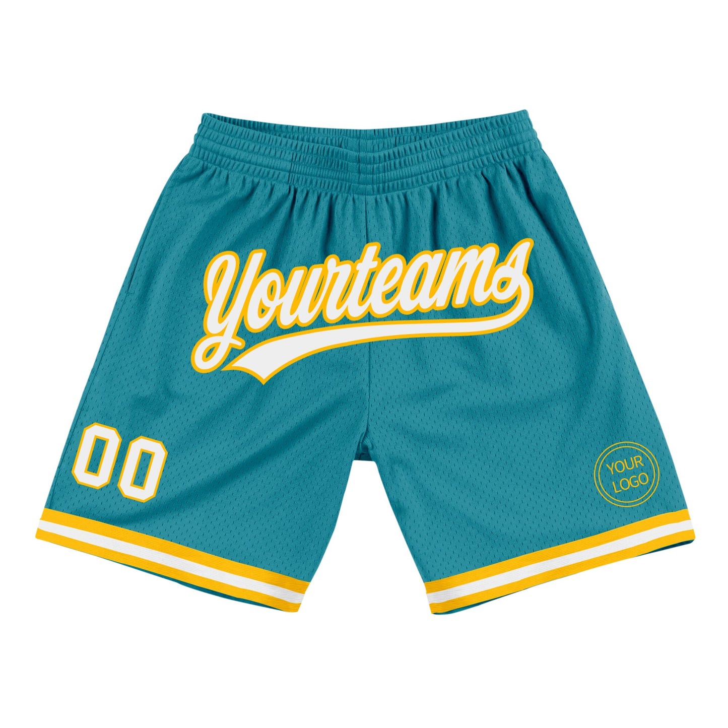 Custom Teal White-Gold Authentic Throwback Basketball Shorts - Main View
