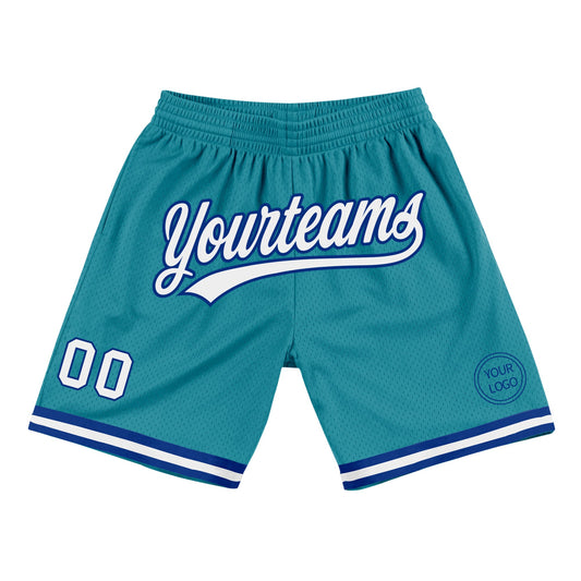 Custom Teal White-Royal Authentic Throwback Basketball Shorts - Main View