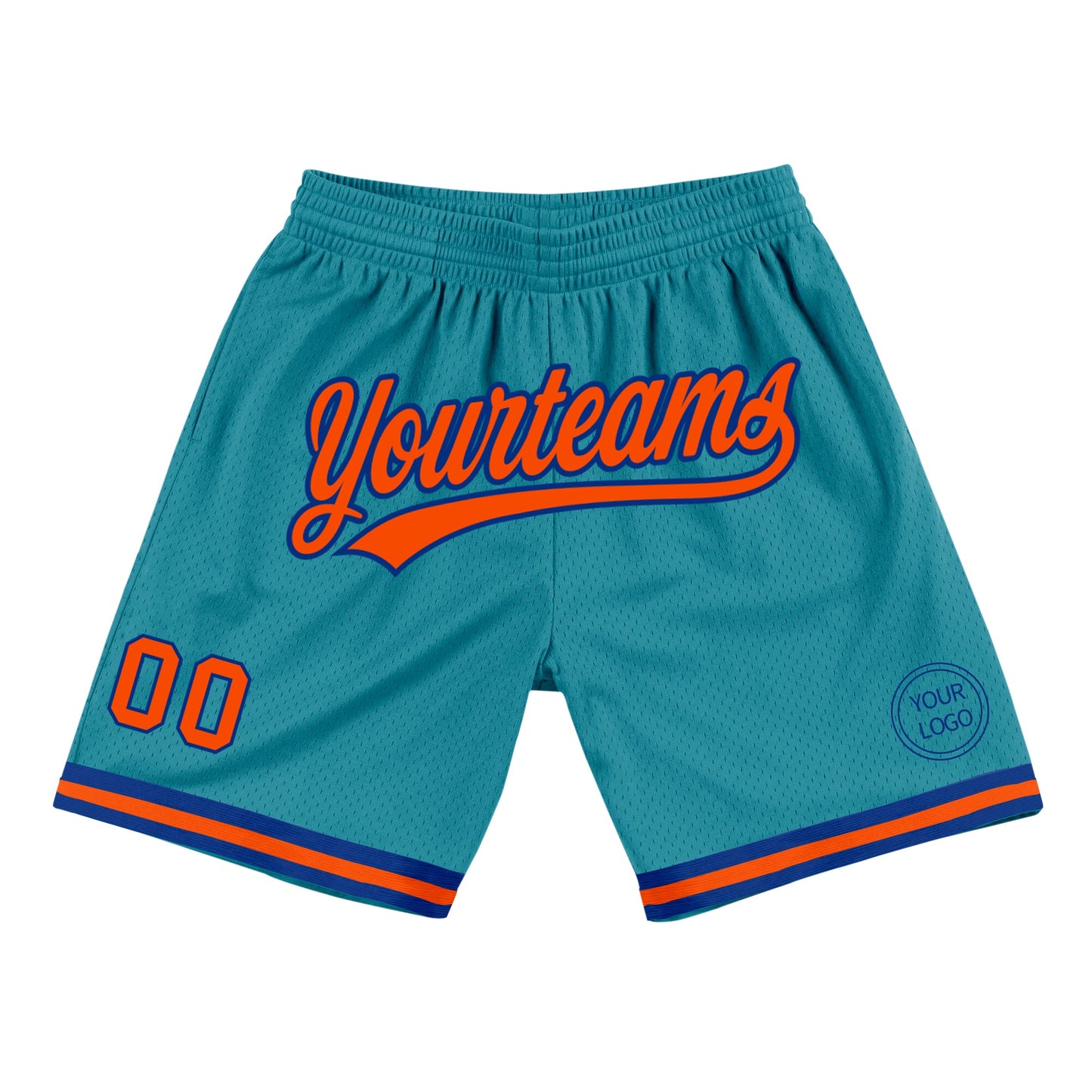 Custom Teal Orange-Royal Authentic Throwback Basketball Shorts - Main View