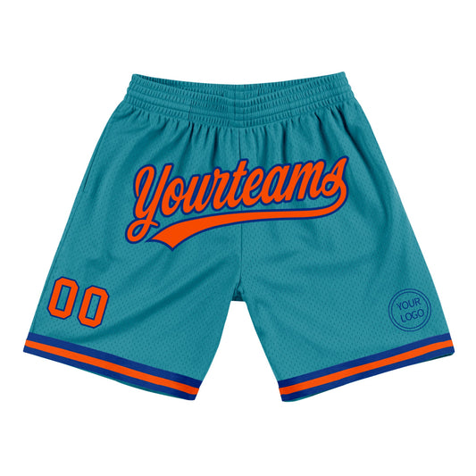 Custom Teal Orange-Royal Authentic Throwback Basketball Shorts - Main View