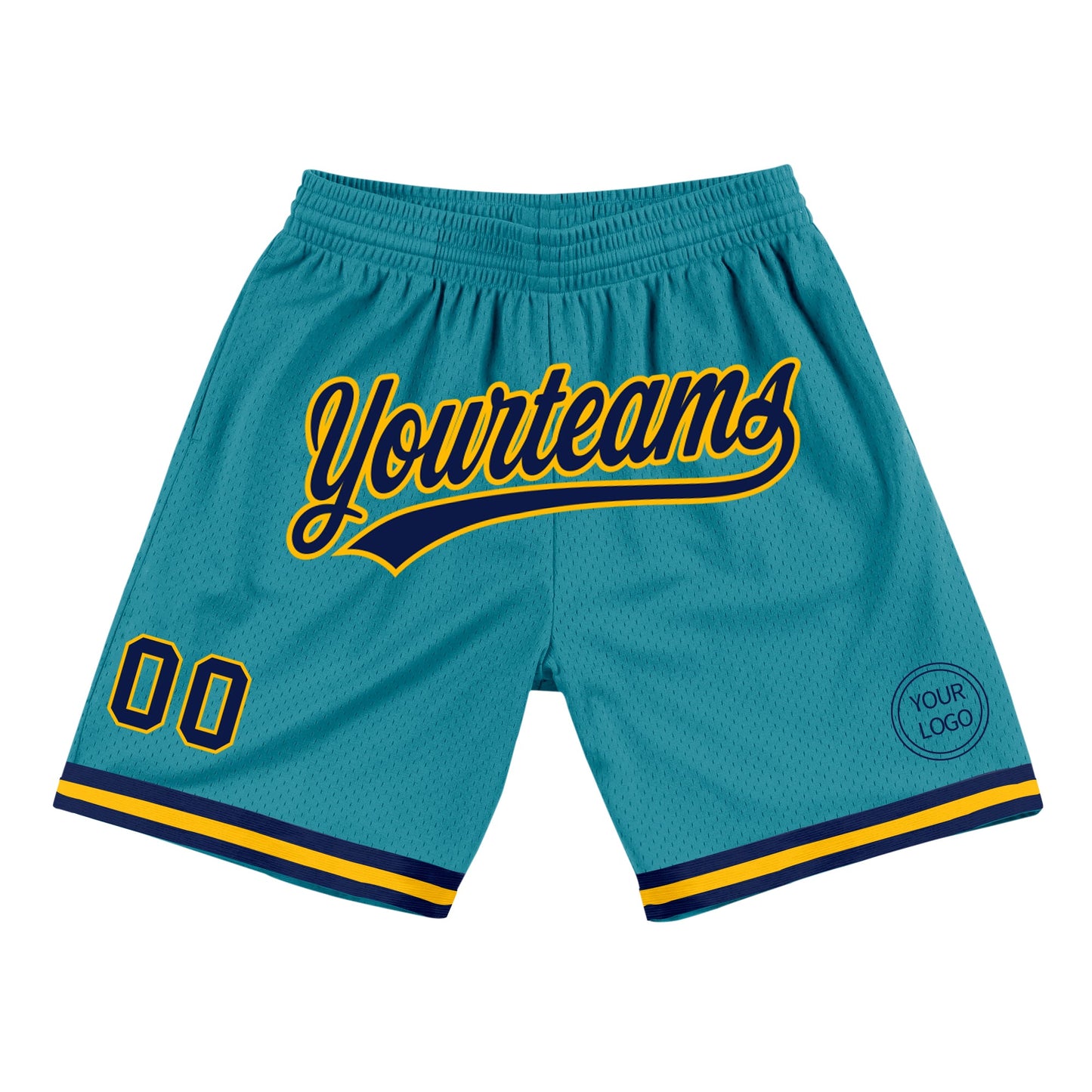 Custom Teal Navy-Gold Authentic Throwback Basketball Shorts - Main View