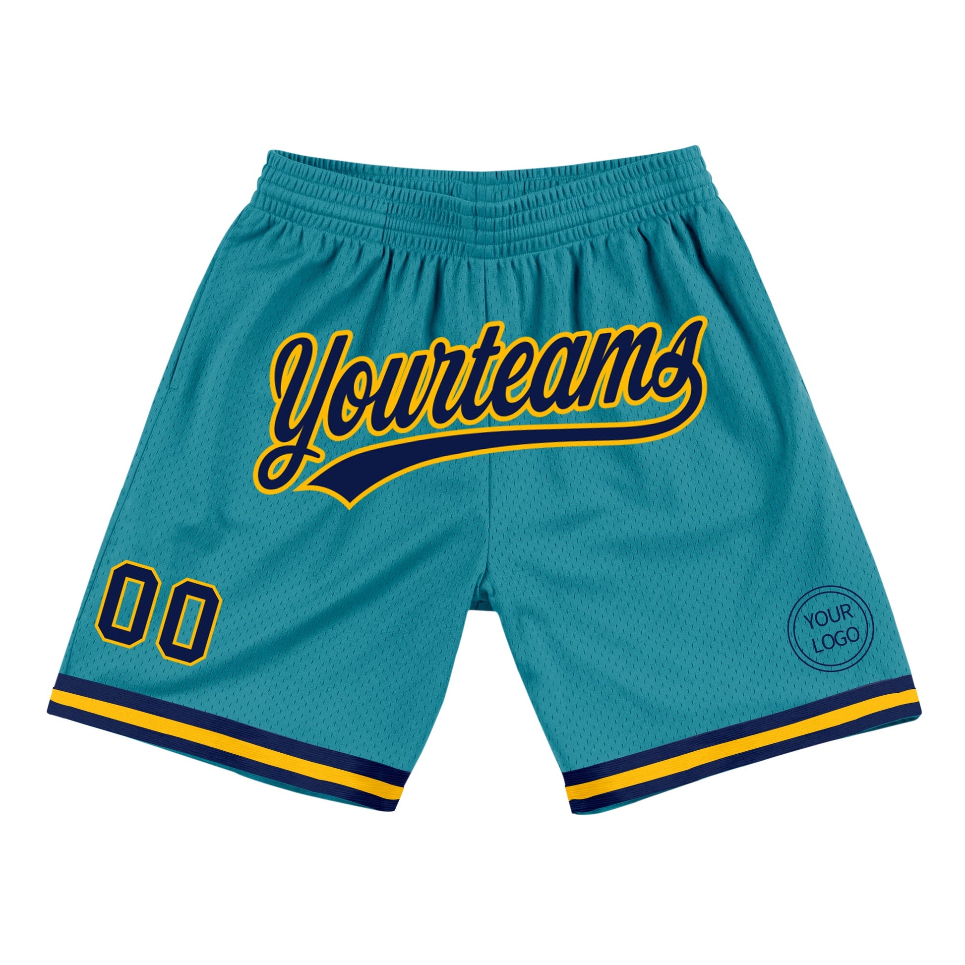 Custom Teal Navy-Gold Authentic Throwback Basketball Shorts - Main View