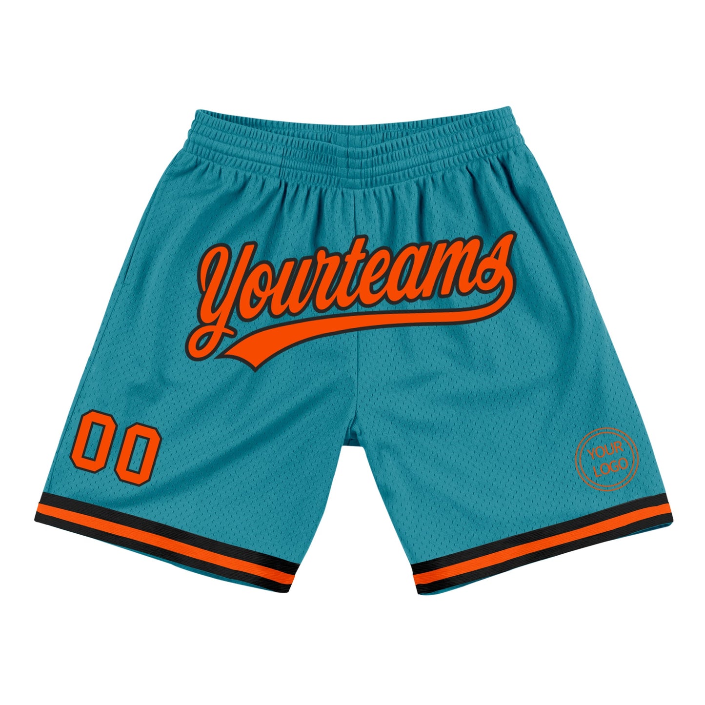 Custom Teal Orange-Black Authentic Throwback Basketball Shorts - Main View