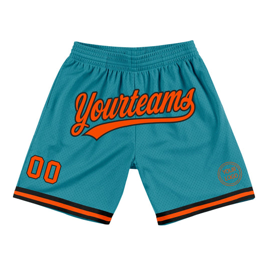 Custom Teal Orange-Black Authentic Throwback Basketball Shorts - Main View