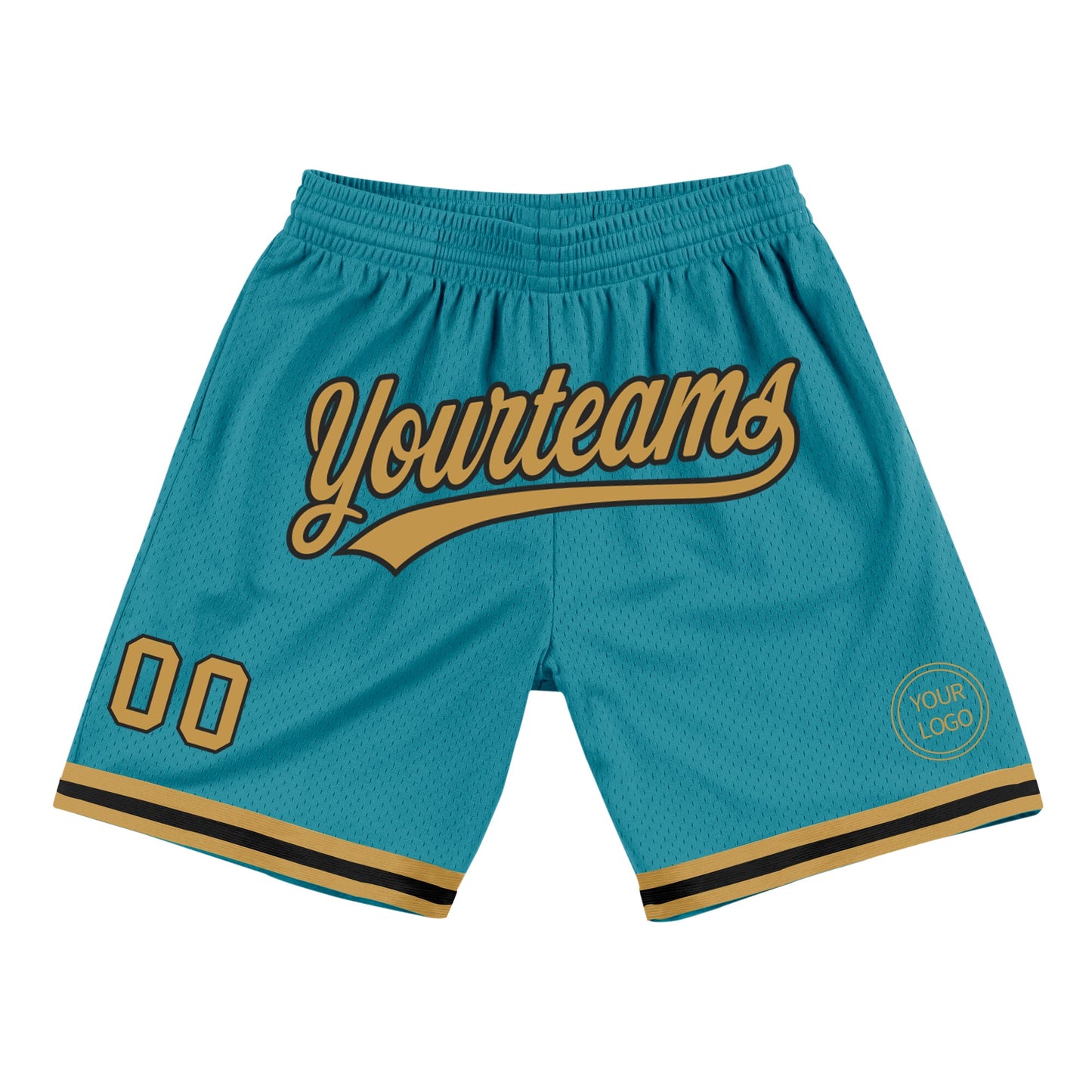 Custom Teal Old Gold-Black Authentic Throwback Basketball Shorts - Main View