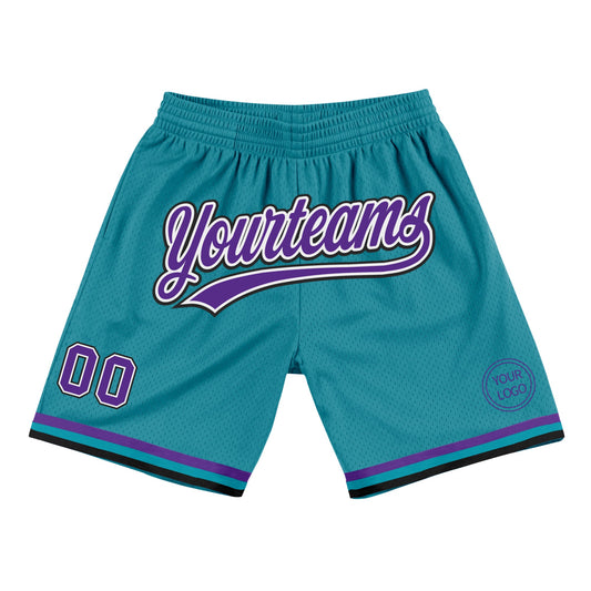 Custom Teal Purple-Black Authentic Throwback Basketball Shorts - Main View