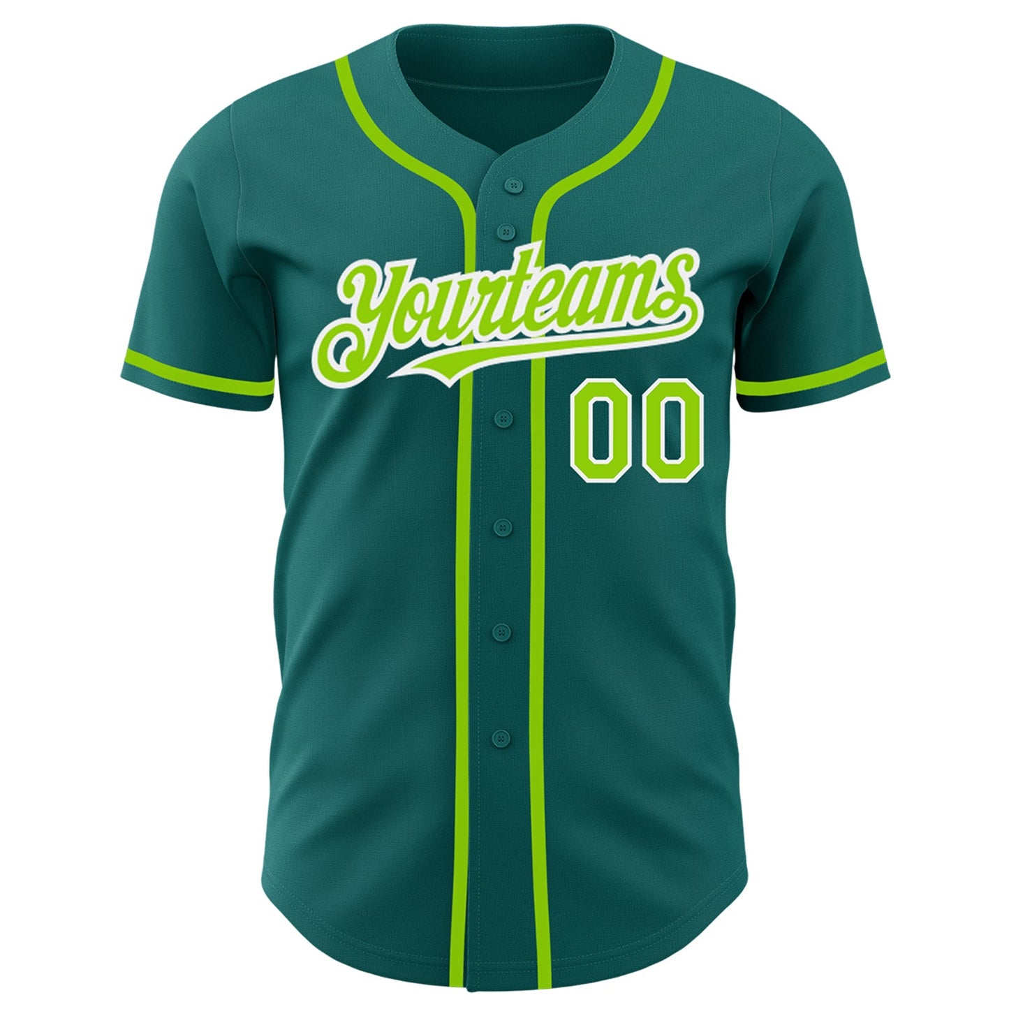 Custom Teal Neon Green-White Authentic Baseball Jersey view 2