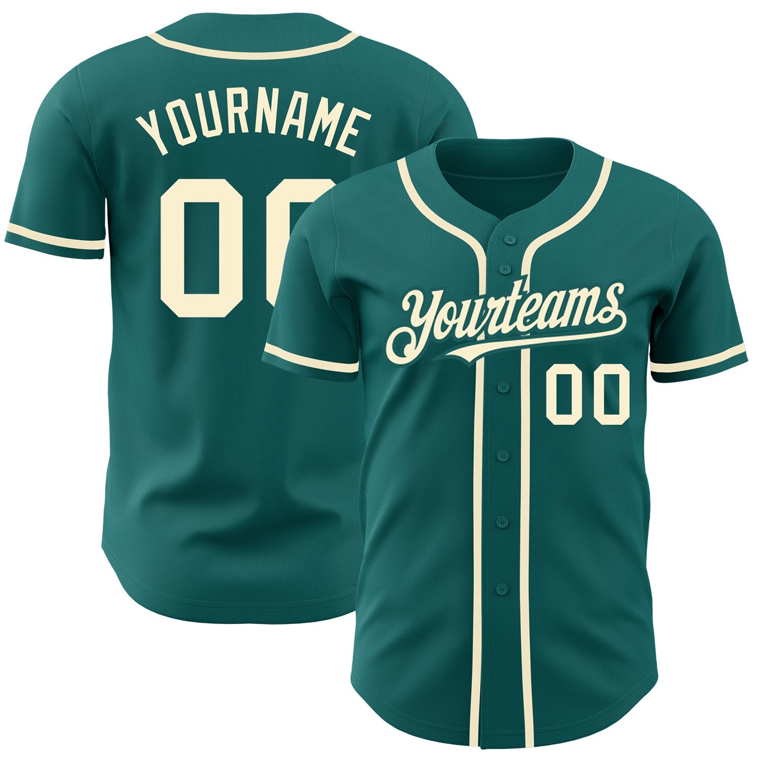 Custom Teal Cream Authentic Baseball Jersey - Main View
