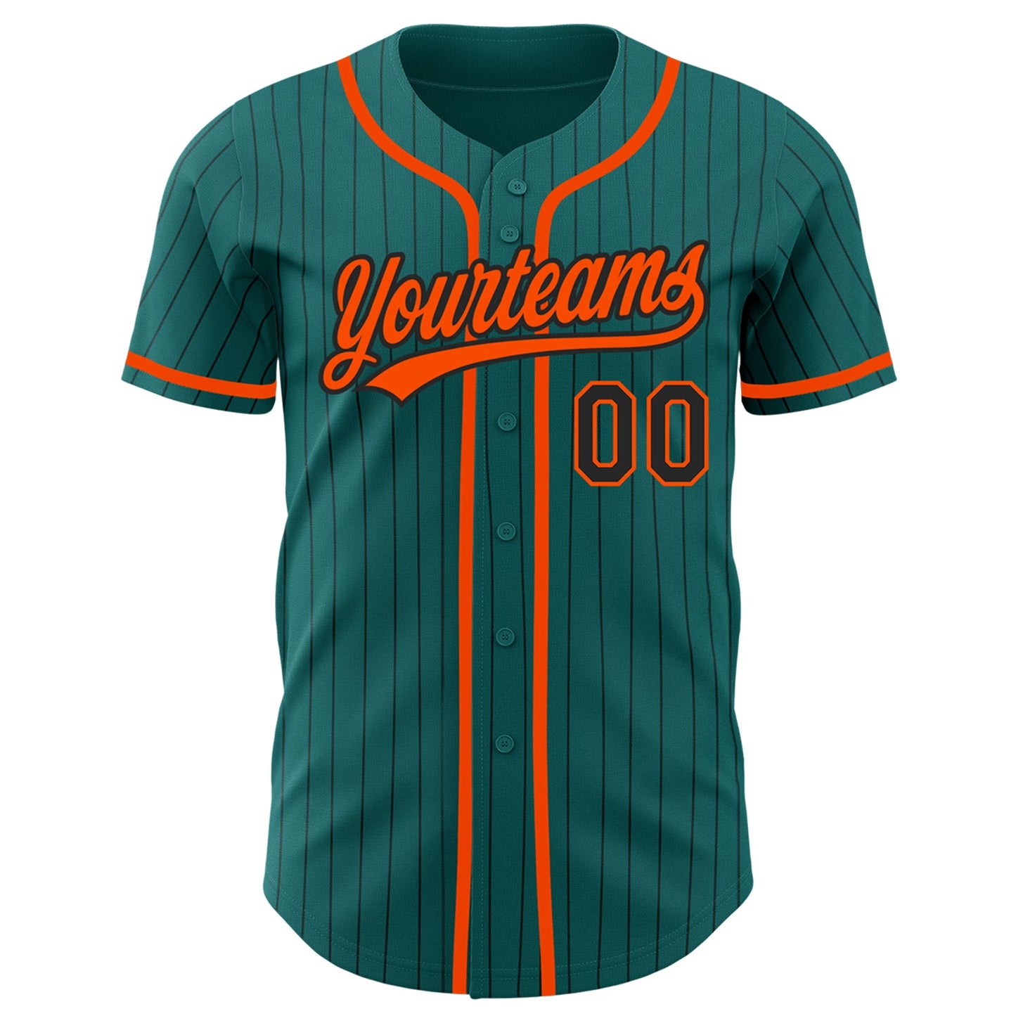 Custom Teal Black Pinstripe Orange Authentic Baseball Jersey view 2