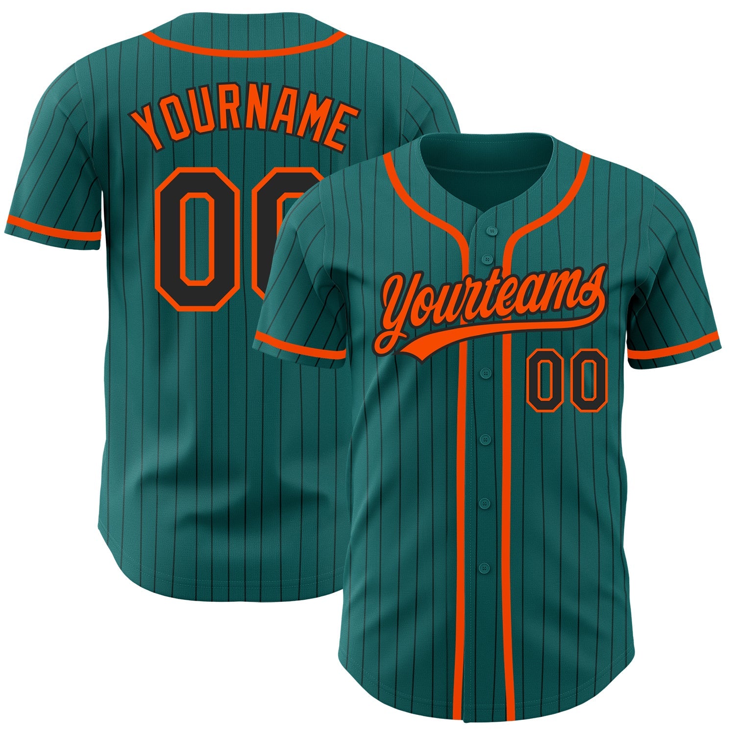 Custom Teal Black Pinstripe Orange Authentic Baseball Jersey - Main View