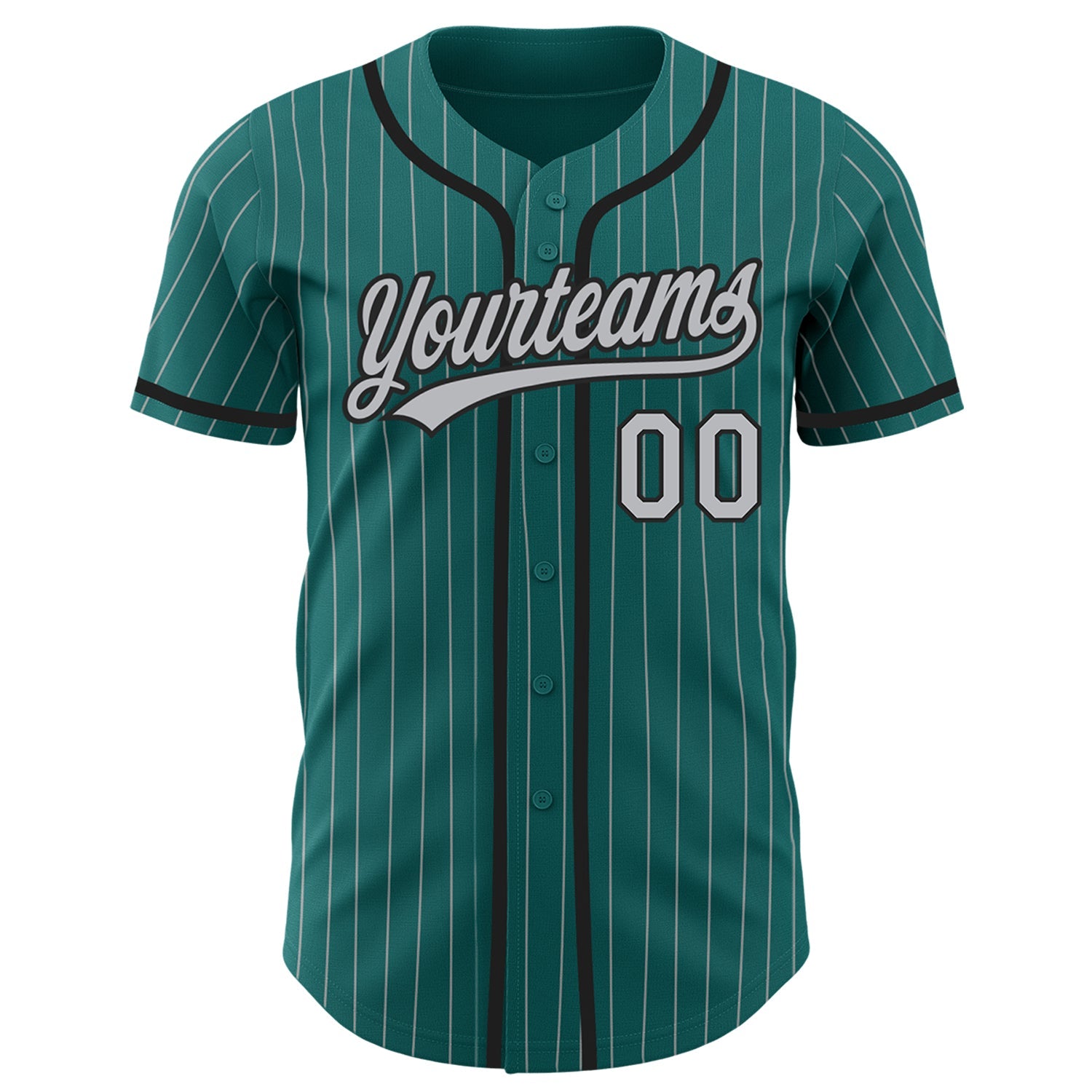Custom Teal Gray Pinstripe Black Authentic Baseball Jersey view 2