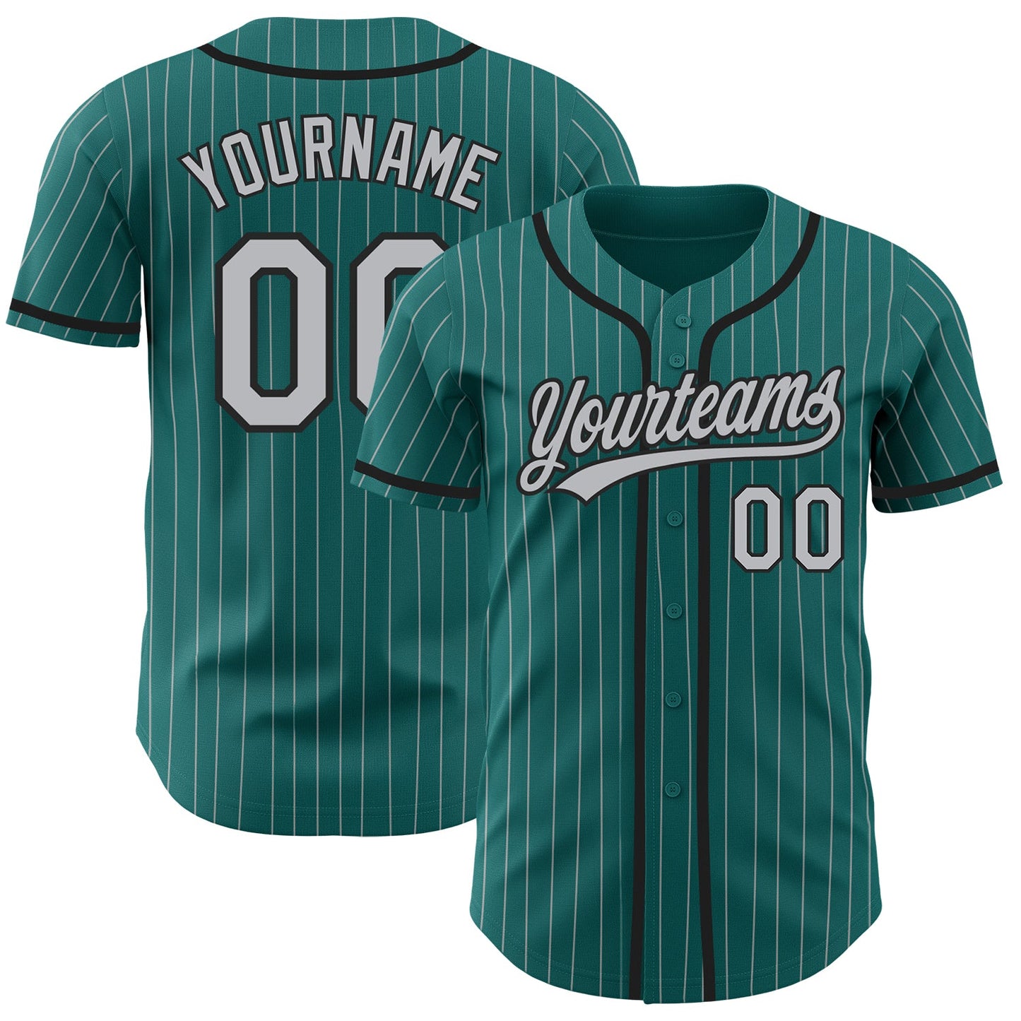 Custom Teal Gray Pinstripe Black Authentic Baseball Jersey - Main View