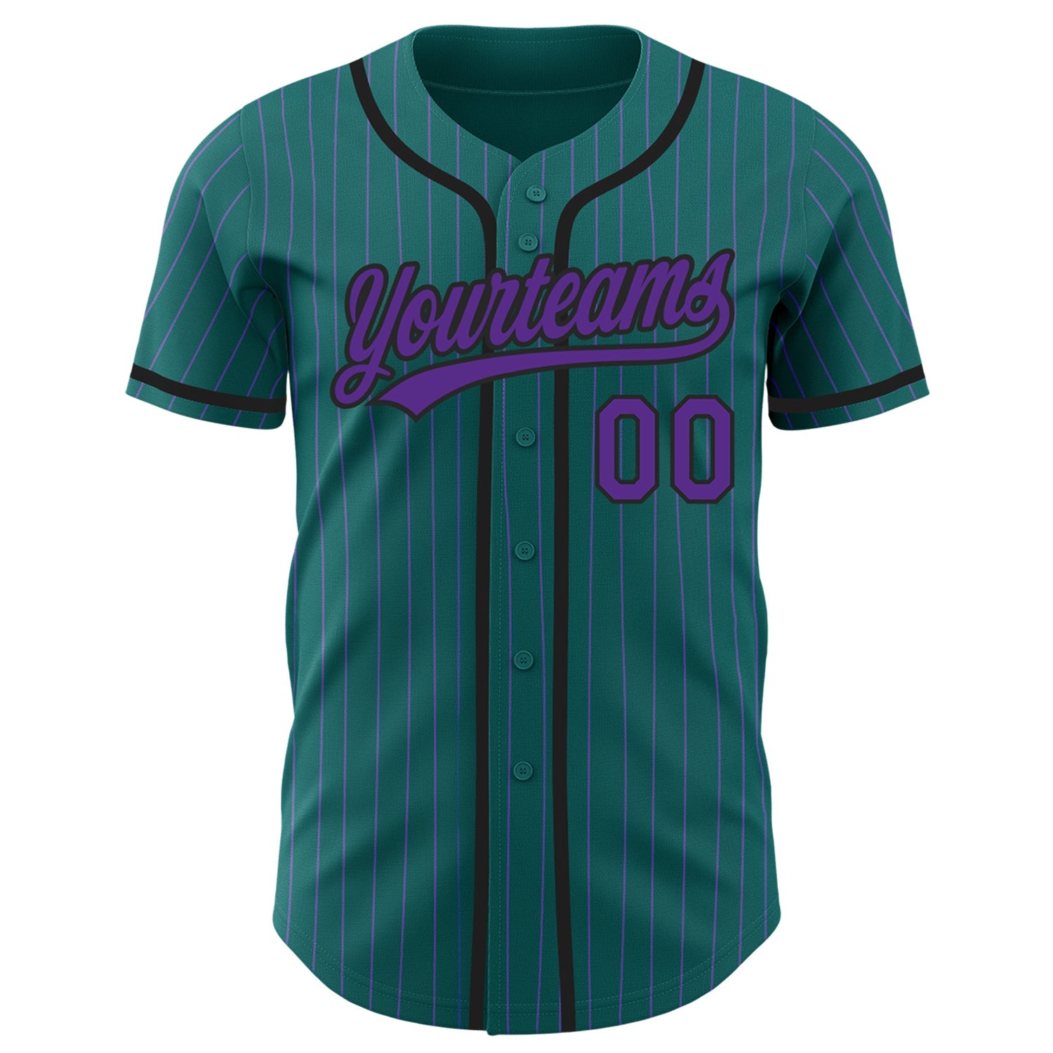 Custom Teal Purple Pinstripe Black Authentic Baseball Jersey view 2