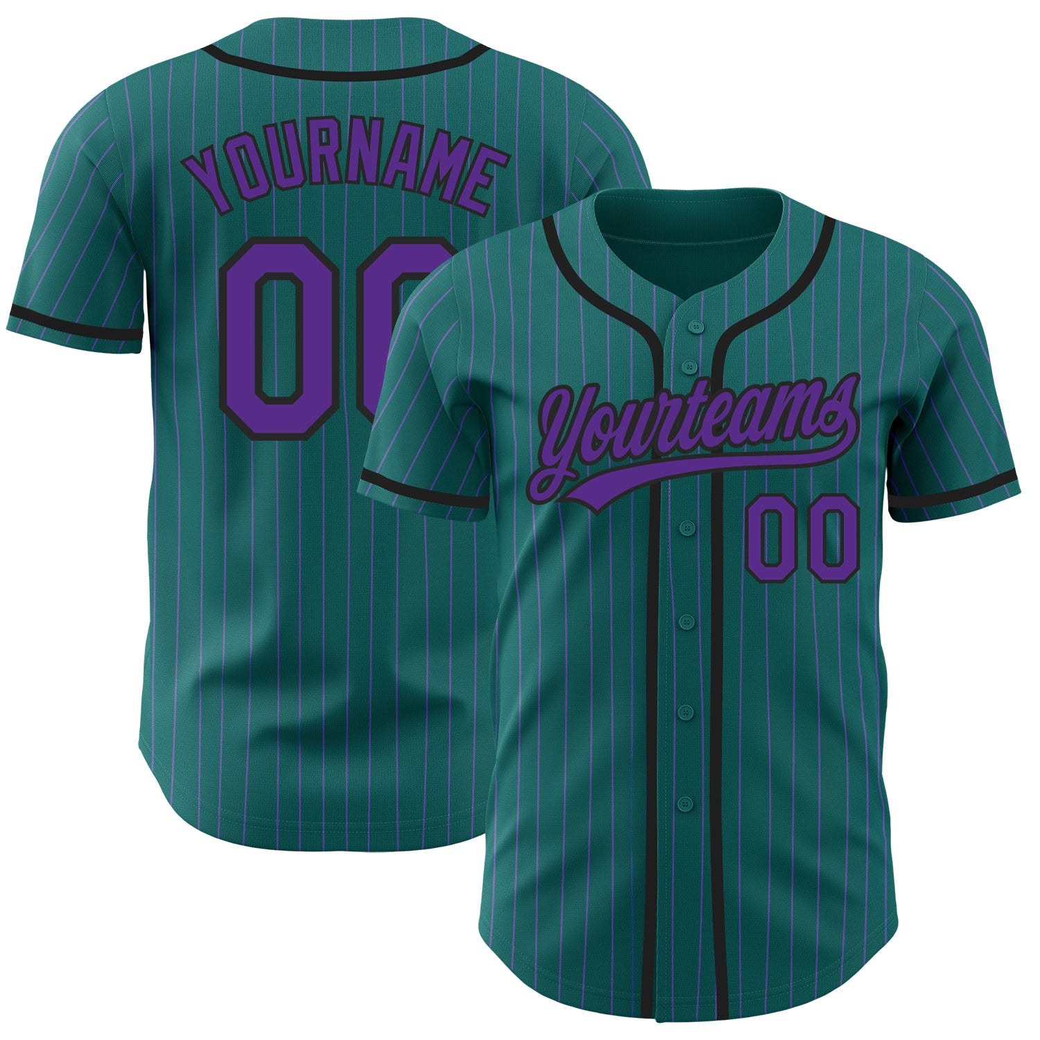 Custom Teal Purple Pinstripe Black Authentic Baseball Jersey - Main View