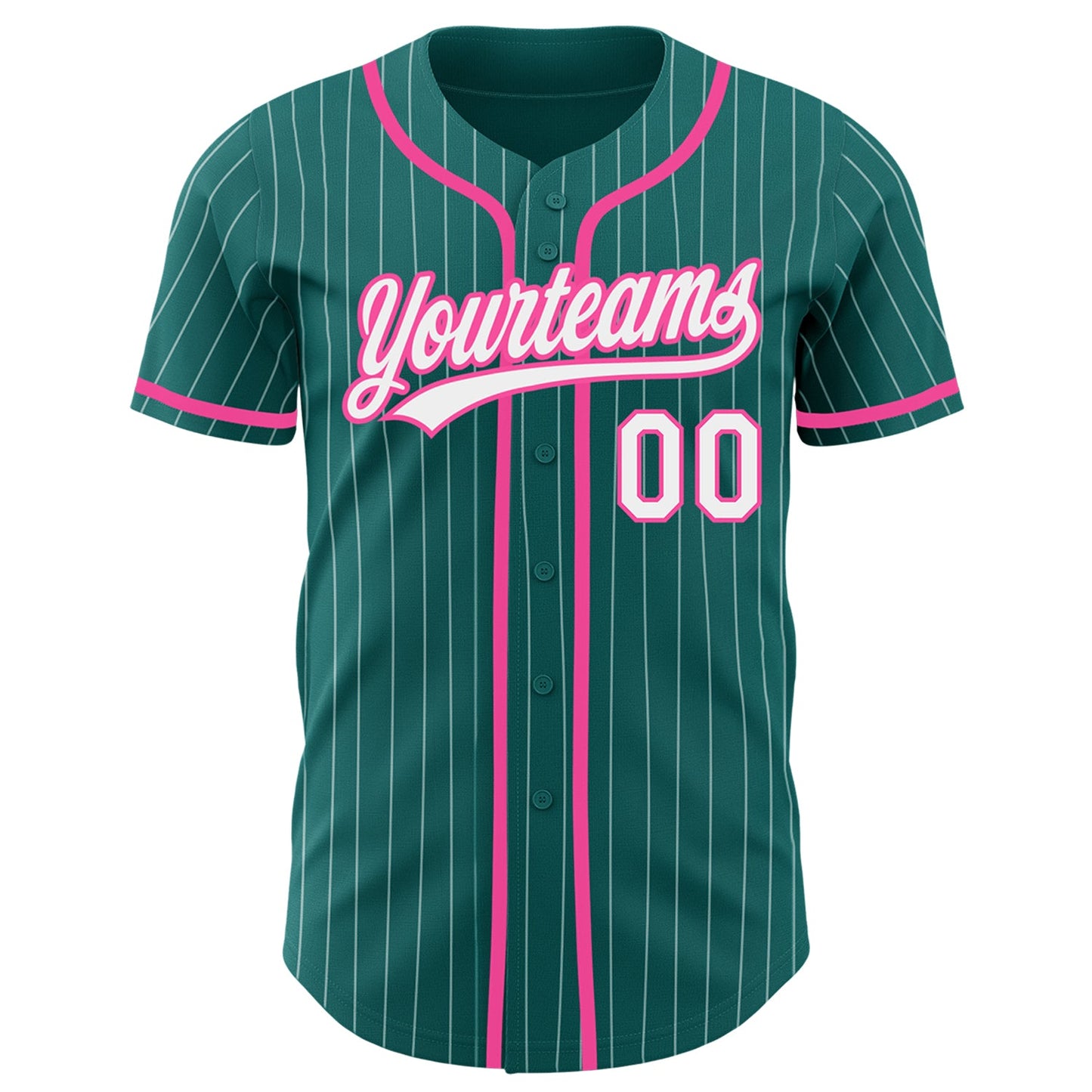Custom Teal White Pinstripe Pink Authentic Baseball Jersey view 2