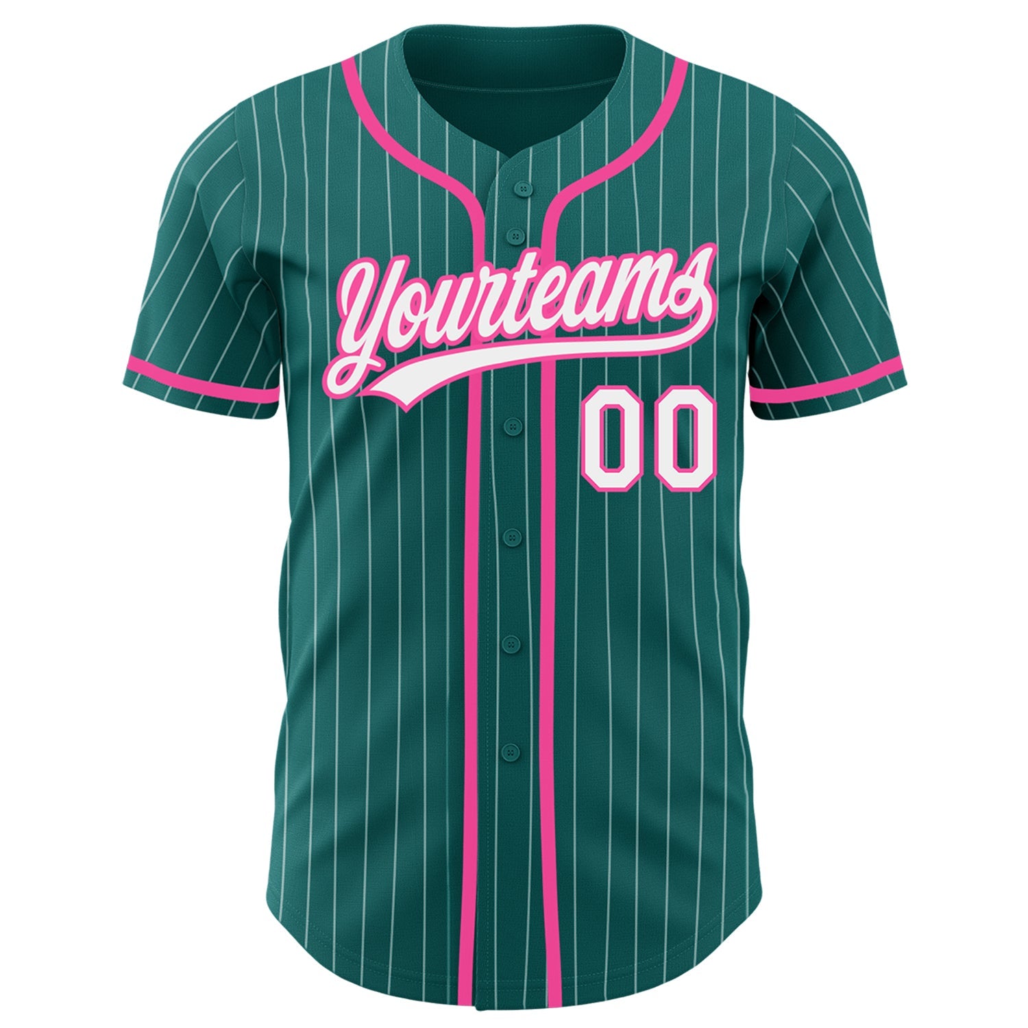 Custom Teal White Pinstripe Pink Authentic Baseball Jersey view 2