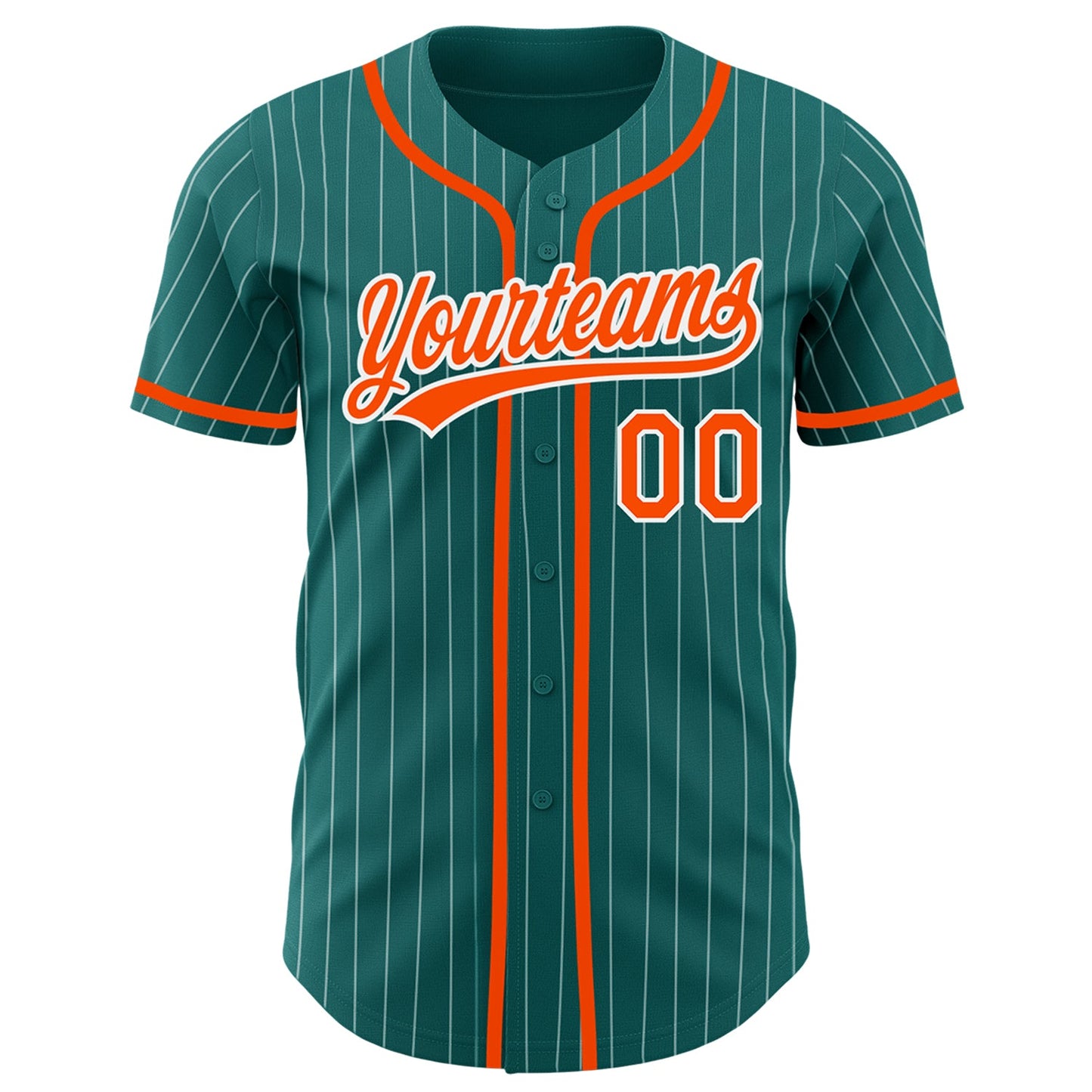 Custom Teal White Pinstripe Orange Authentic Baseball Jersey view 2