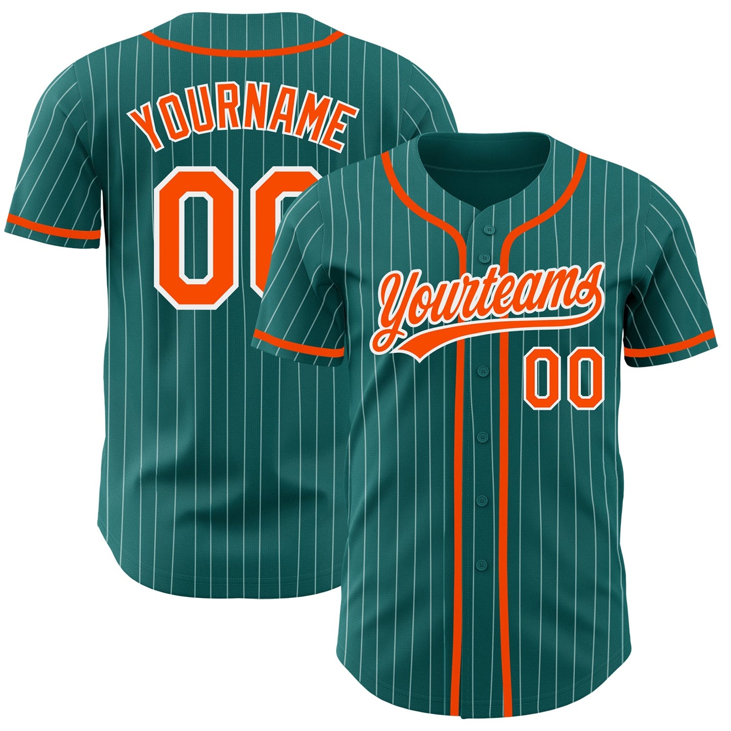 Custom Teal White Pinstripe Orange Authentic Baseball Jersey - Main View