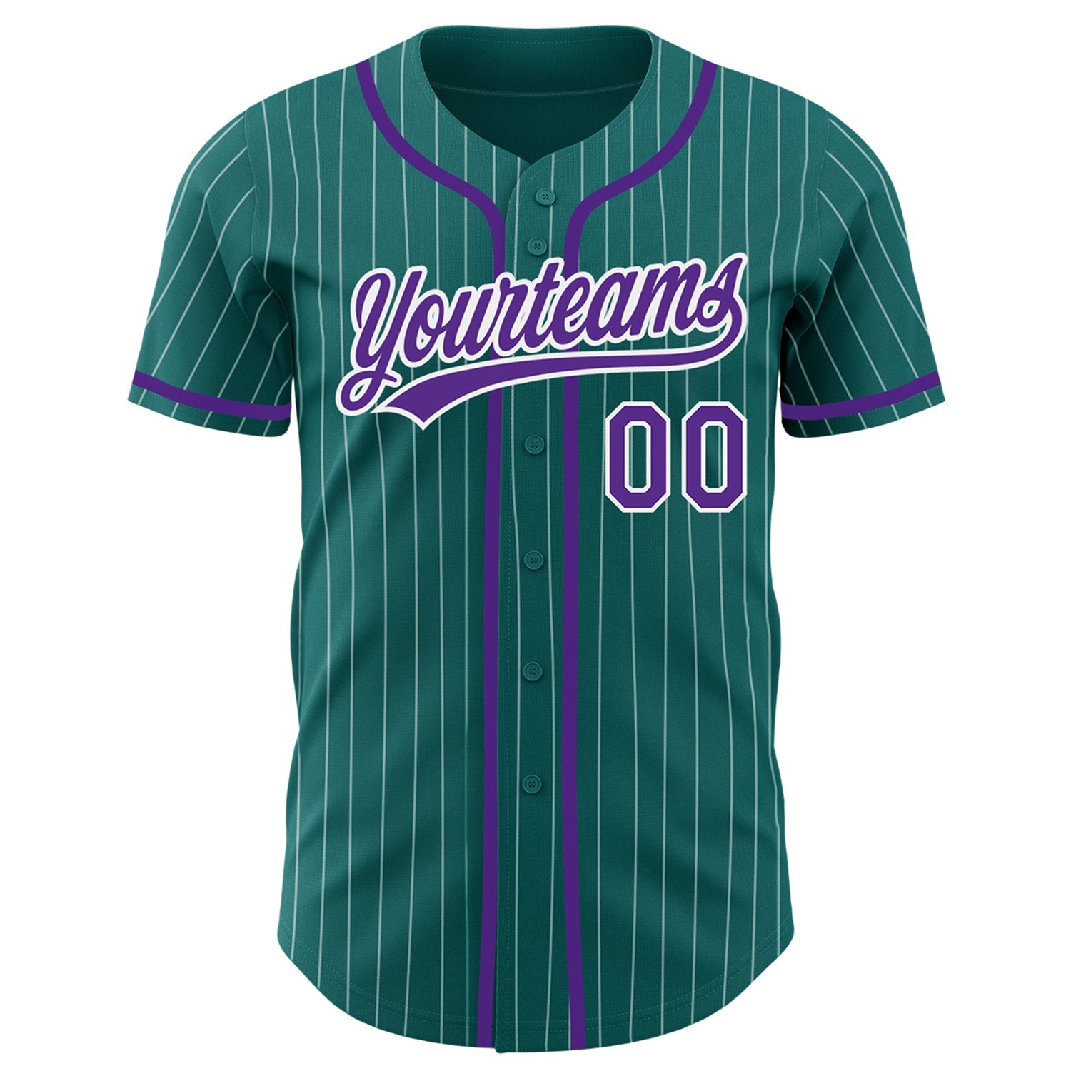 Custom Teal White Pinstripe Purple Authentic Baseball Jersey view 2
