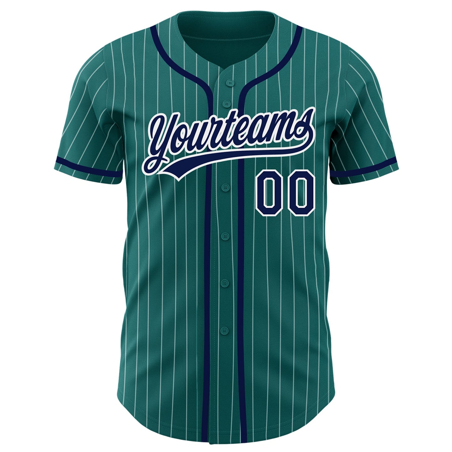 Custom Teal White Pinstripe Navy Authentic Baseball Jersey view 2