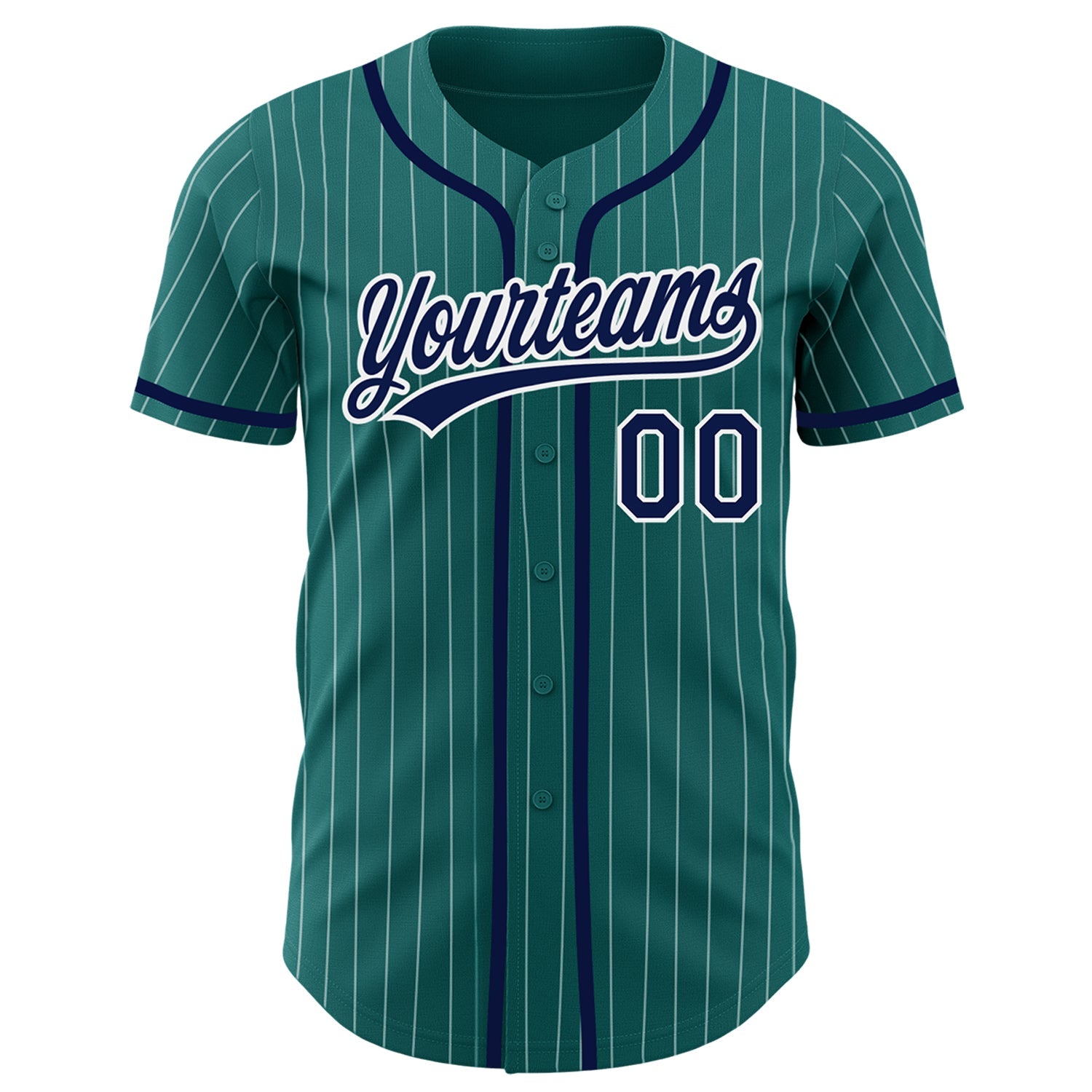 Custom Teal White Pinstripe Navy Authentic Baseball Jersey view 2