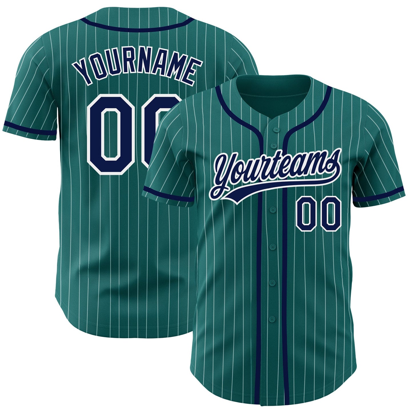 Custom Teal White Pinstripe Navy Authentic Baseball Jersey - Main View