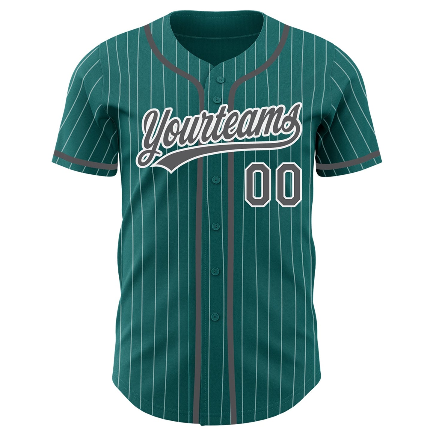 Custom Teal White Pinstripe Steel Gray Authentic Baseball Jersey view 2