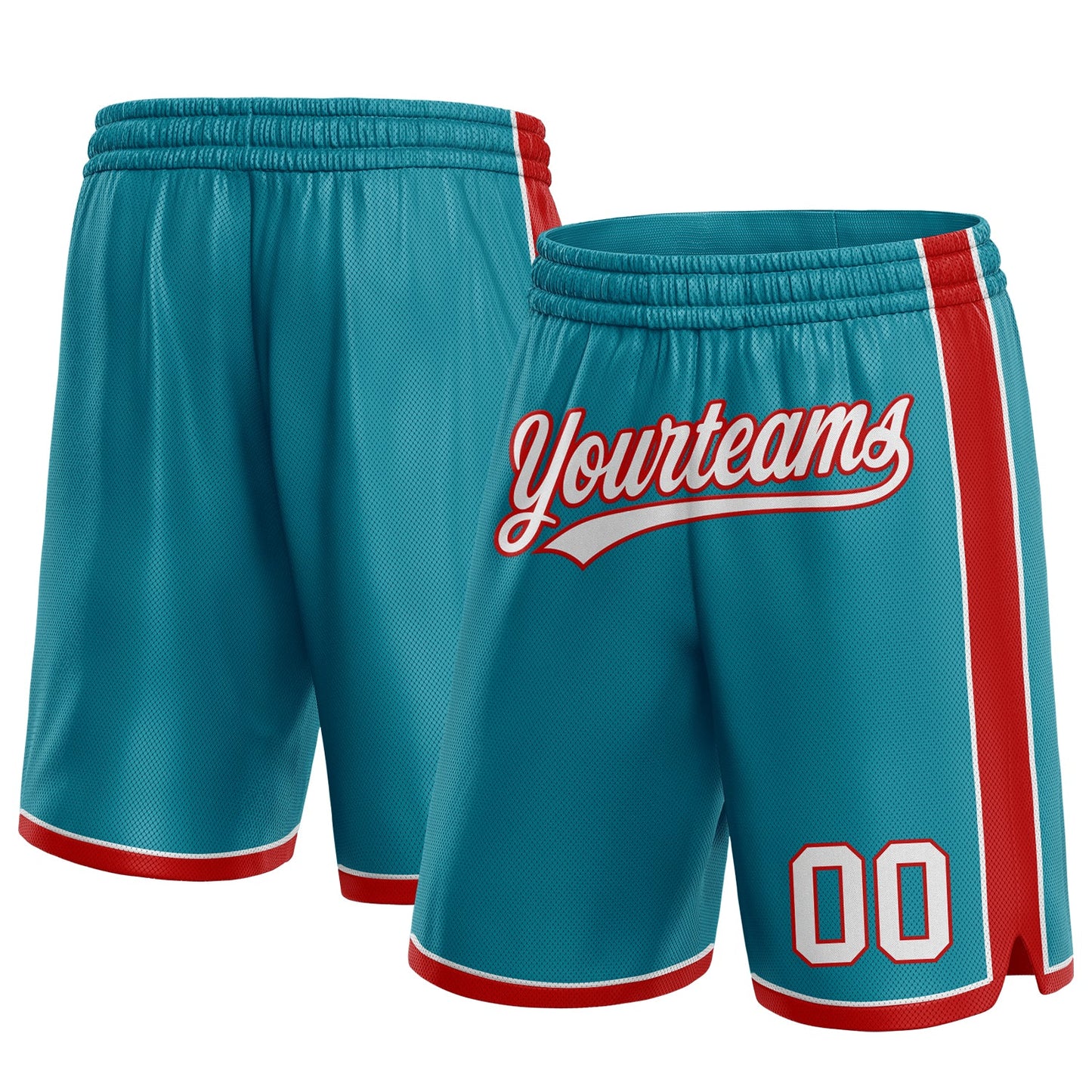 Custom Teal White-Red Authentic Basketball Shorts - Main View