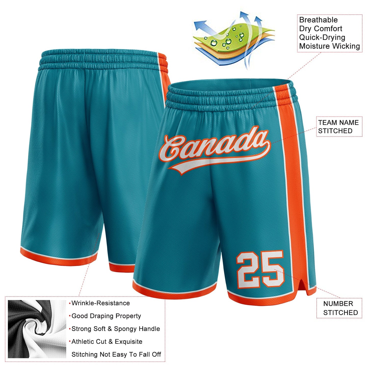Custom Teal White-Orange Authentic Basketball Shorts view 2
