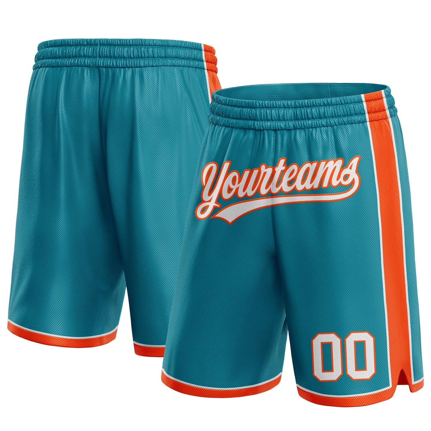 Custom Teal White-Orange Authentic Basketball Shorts - Main View