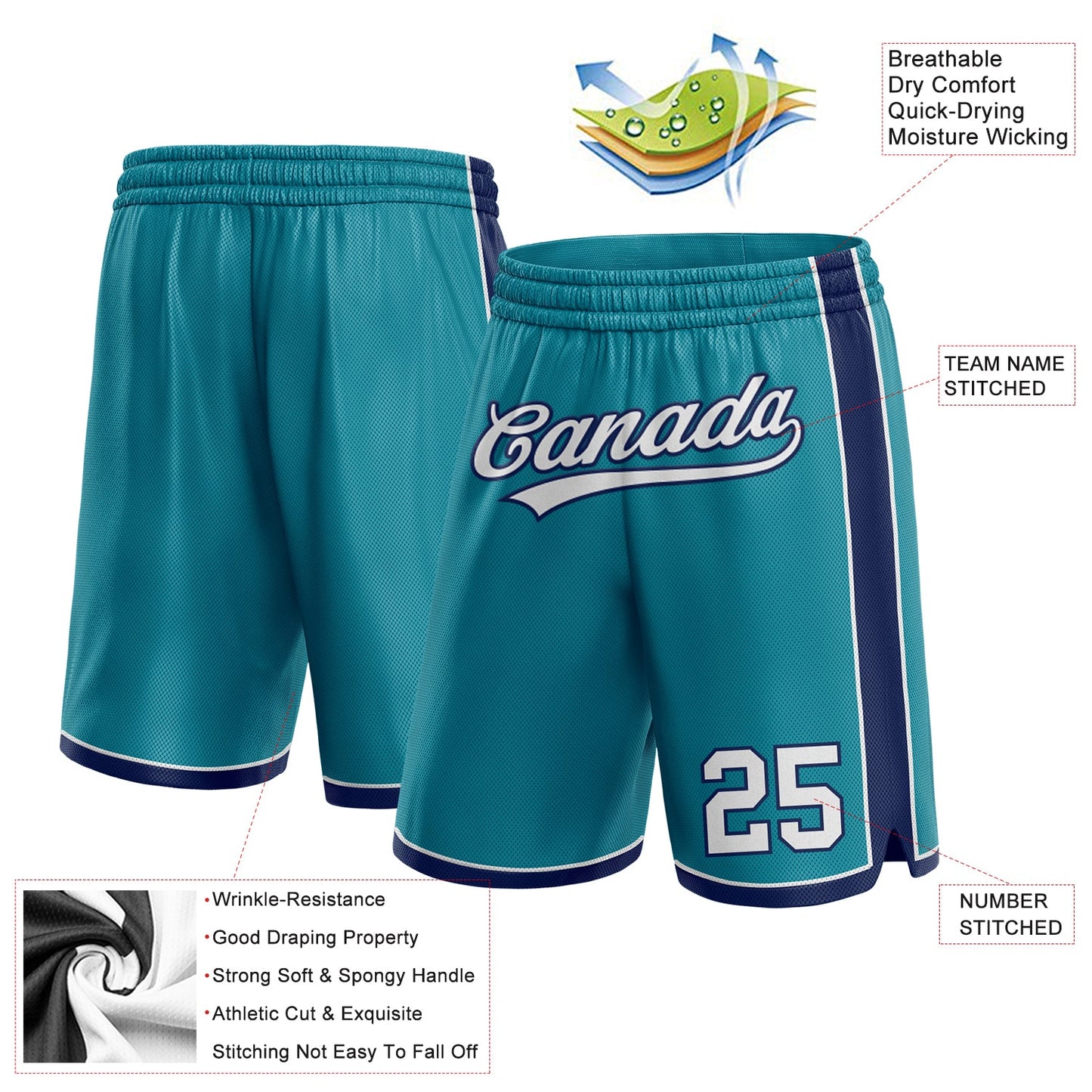 Custom Teal White-Navy Authentic Basketball Shorts view 2