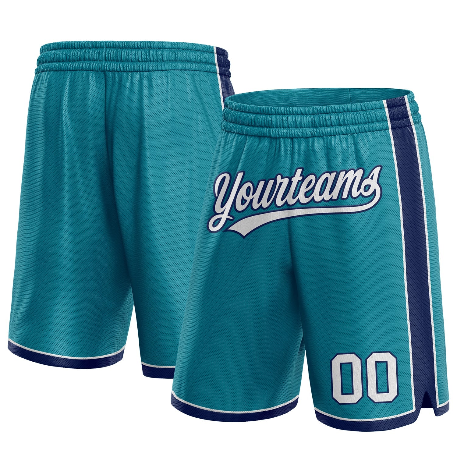 Custom Teal White-Navy Authentic Basketball Shorts - Main View