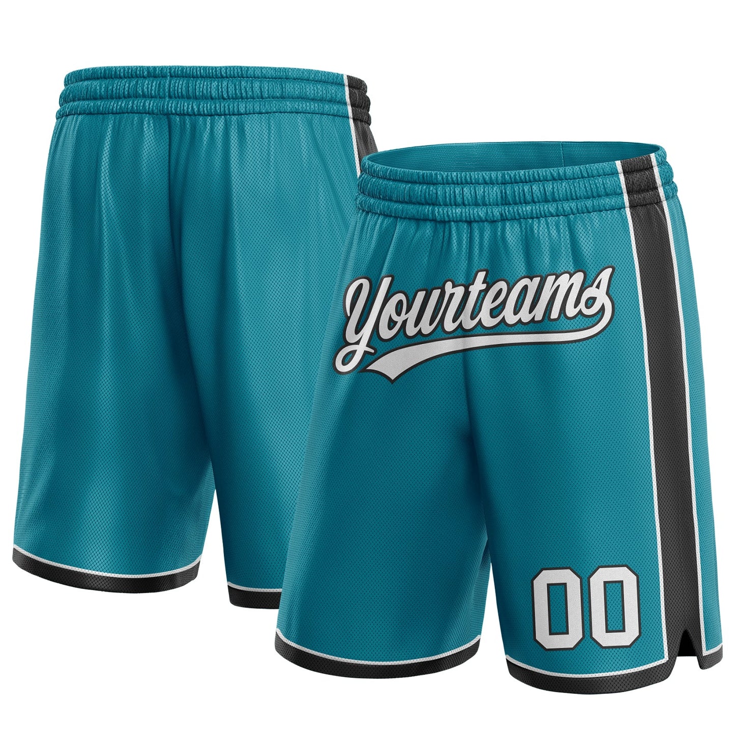 Custom Teal White-Black Authentic Basketball Shorts - Main View