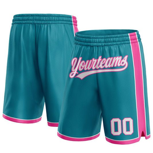 Custom Teal White-Pink Authentic Basketball Shorts - Main View