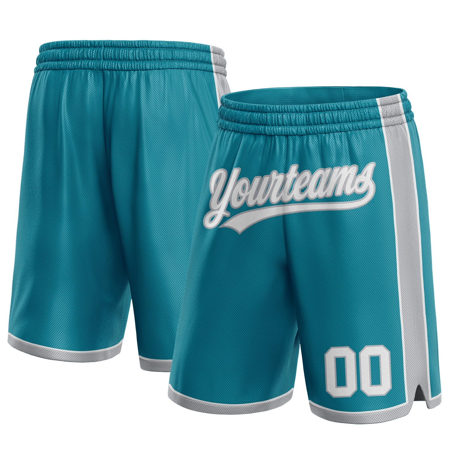Custom Teal White-Gray Authentic Basketball Shorts - Main View