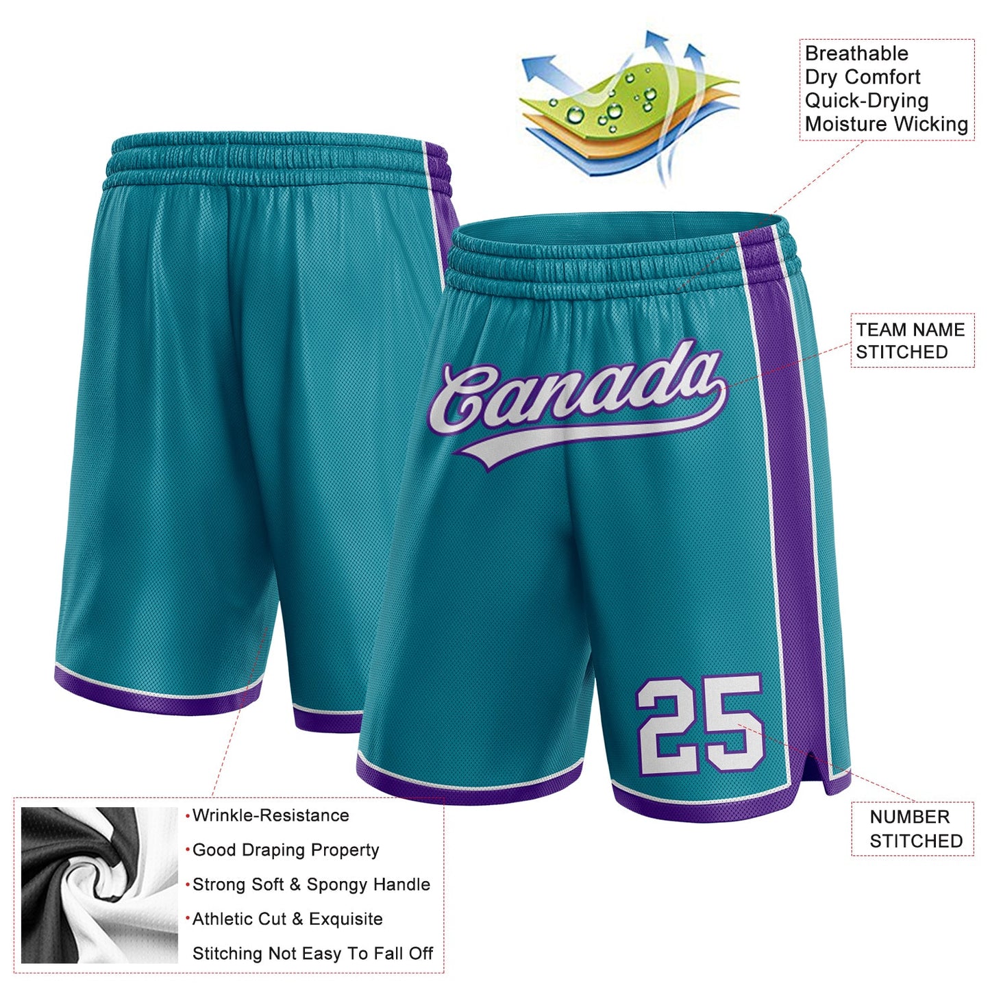 Custom Teal White-Purple Authentic Basketball Shorts view 2