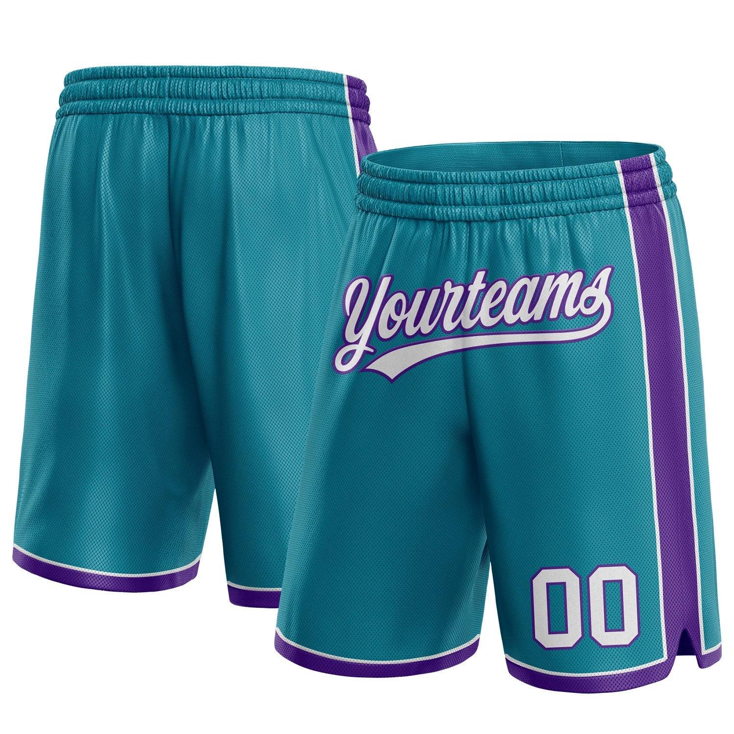 Custom Teal White-Purple Authentic Basketball Shorts - Main View